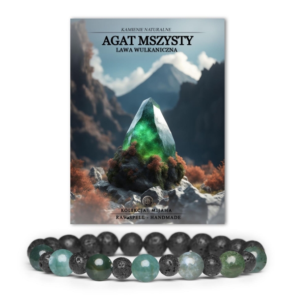 Bransoletka Mijaha z naturalnych kamieni - agat mszysty i lawa wulkaniczna, doskonały wybór dla każdej płci.