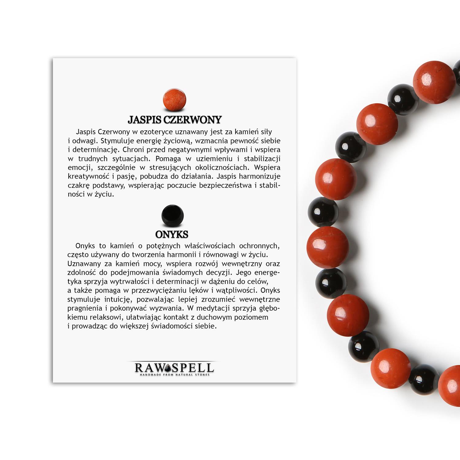 Stylowa bransoletka z kamieni naturalnych – Jaspis Czerwony, Onyks na gumce, dla kobiet i mężczyzn Elegancka bransoletka Mijaha wykonana z jaspisu czerwonego i onyksu, dedykowana zarówno kobietom, jak i mężczyznom.