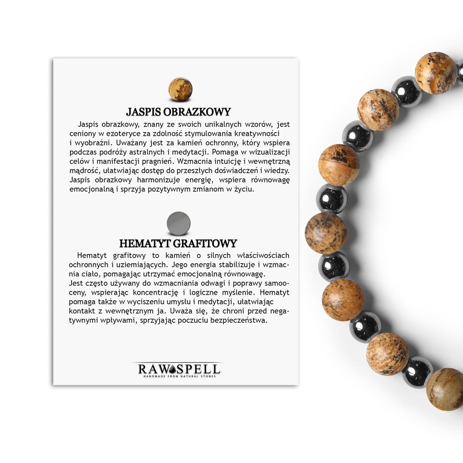 Stylowa bransoletka z kolekcji Mijaha - Jaspis Obrazkowy oraz Hematyt grafitowy, idealna dla każdego Jaspis Obrazkowy i Hematyt grafitowy - biżuteria z kolekcji Mijaha dla kobiet i mężczyzn.