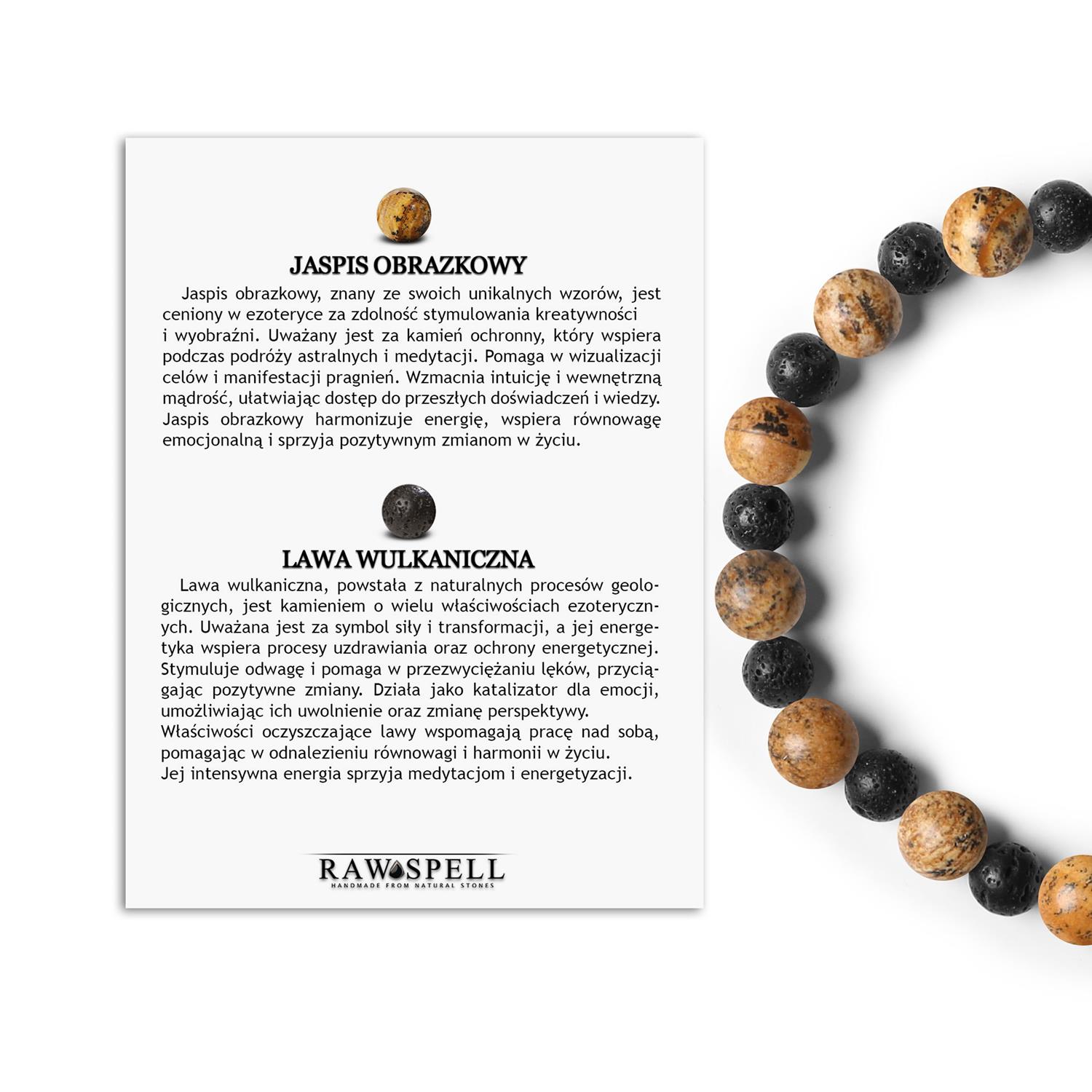 Stylowa bransoletka z naturalnych kamieni - Jaspis Obrazkowy i Lawa Wulkaniczna z kolekcji Mijaha dla Kobiet Bransoletka Mijaha z naturalnymi kamieniami: jaspis obrazkowy i lawa wulkaniczna, idealna dla kobiet i mężczyzn.