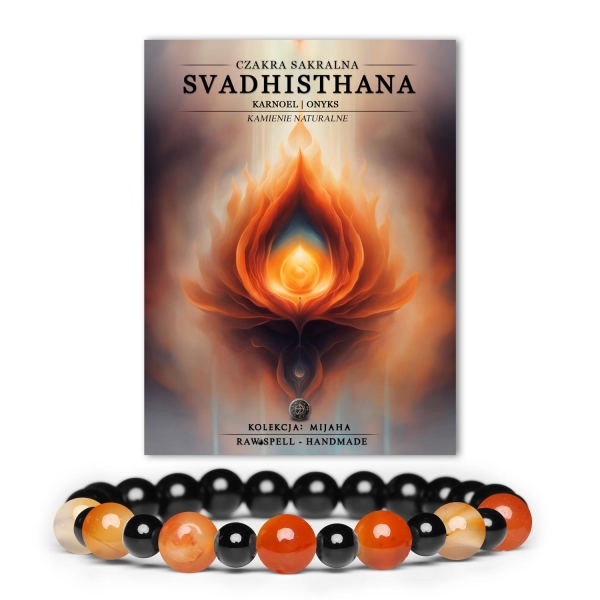 Elegancka bransoletka z onyksu i karneolu, wspierająca czakrę sakralną Svadhisthan. Doskonały wybór dla miłośników kamieni naturalnych.