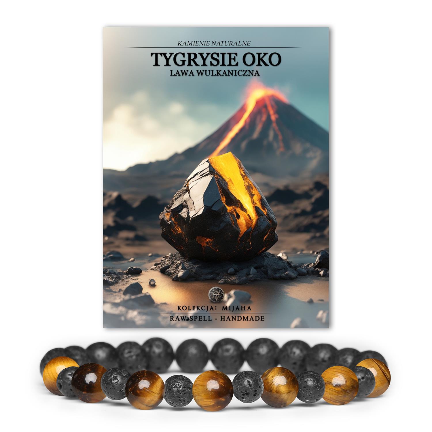 Bransoletka z kolekcji Mijaha z naturalnymi kamieniami: Tygrysie Oko i Lawa Wulkaniczna, idealna dla kobiet i mężczyzn.
