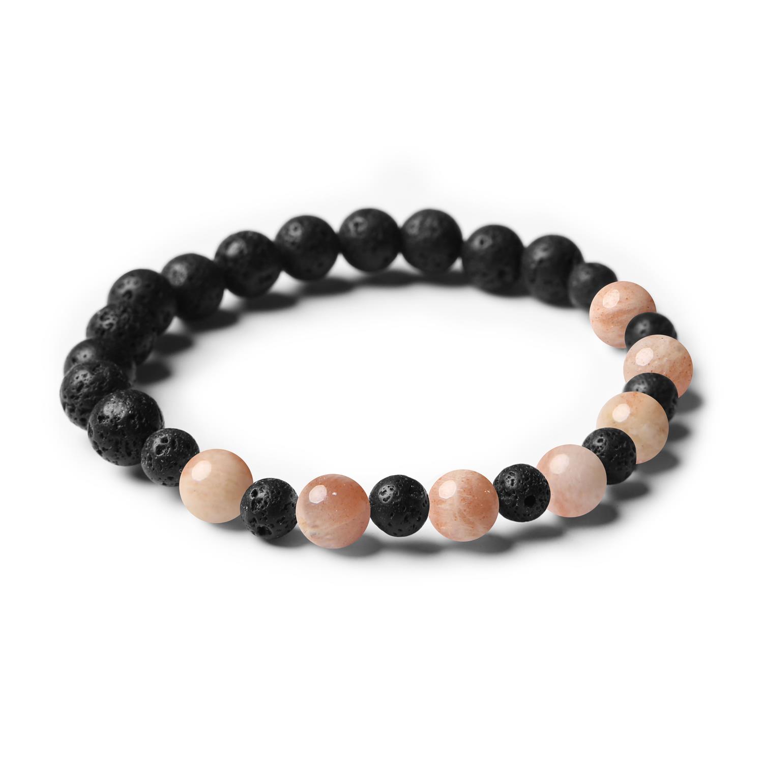 Bransoletka z kolekcji Mijaha z naturalnym Kamieniem Słonecznym i lawą wulkaniczną, idealna dla kobiet i mężczyzn.
