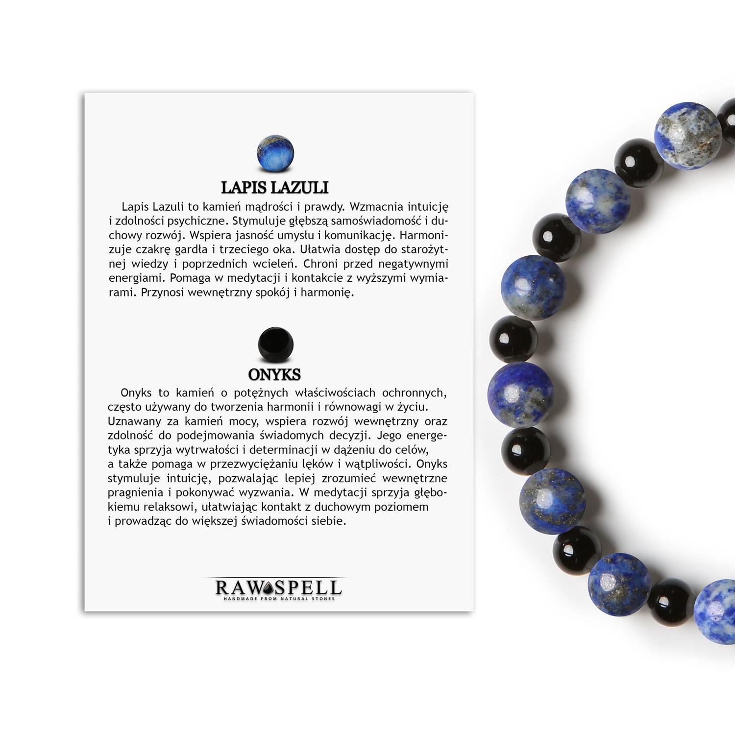 Unikalna bransoletka z Lapis Lazuli i Onyksu na gumce z kolekcji Mijaha, stworzona z myślą o wszystkich Kolekcja Mijaha: Bransoletka z gumki z Lapis Lazuli i Onyksu - dla kobiet i mężczyzn