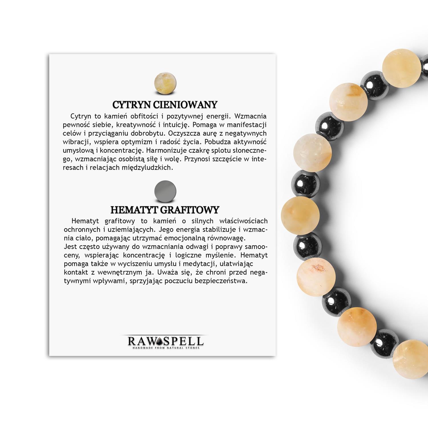 Unikalna bransoletka z kamieni naturalnych Mijaha cytryn cieniowany i hematyt grafitowy, pasująca Stylowy akcent w postaci biżuterii z cieniowanym cytrynem i hematytem grafitowym, idealny dla kobiet i mężczyzn, kolekcja Mijaha.