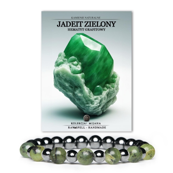 Stylowe akcesoria z jadeitu zielonego oraz hematytu grafitowego, dostępne dla kobiet i mężczyzn, kolekcja Mijaha.