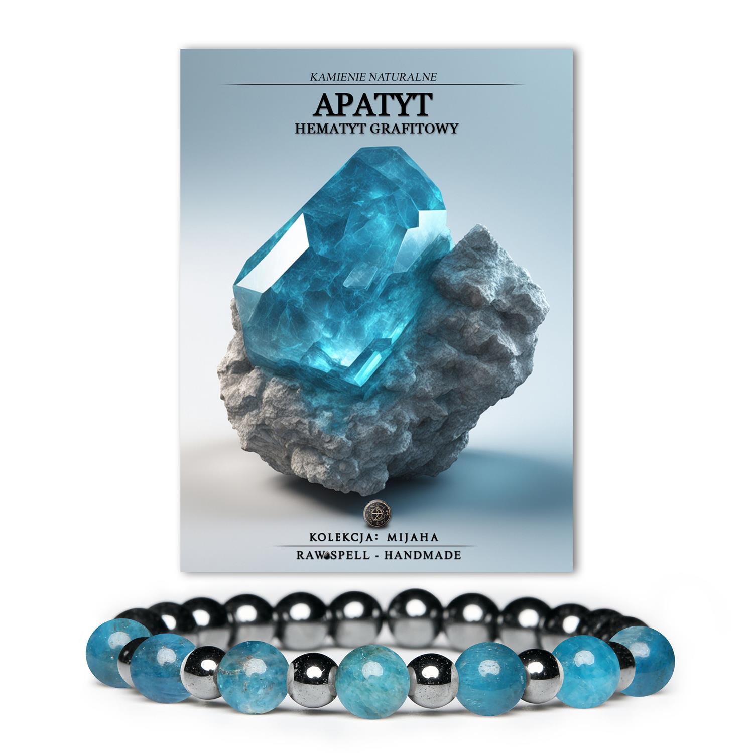 Kolekcja Mijaha - unikalne akcesoria z apatytu i hematytu grafitowego dla kobiet i mężczyzn.