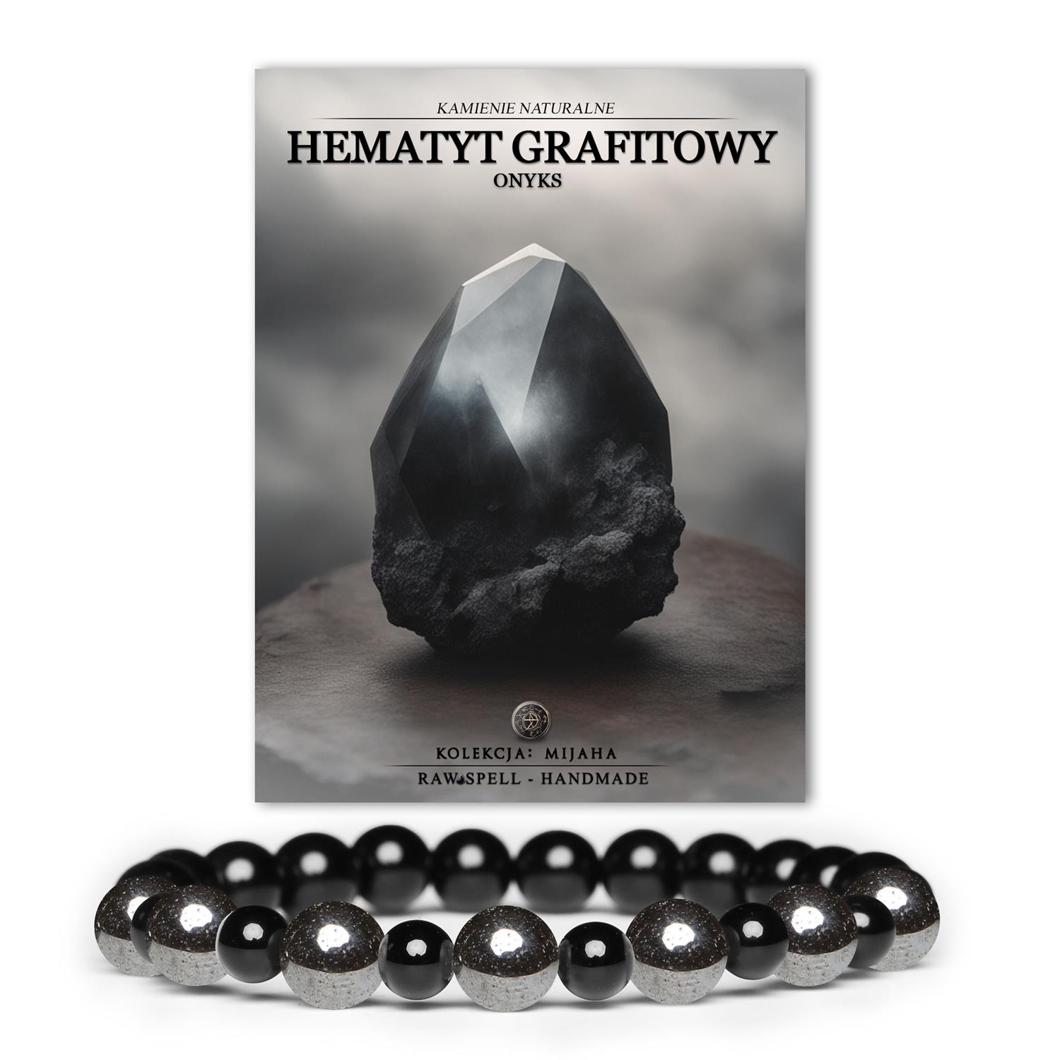 Bransoletka z kamieni naturalnych na gumce z kolekcji Mijaha - Hematyt Grafitowy i Onyks dla Kobiet i Mężczyzn