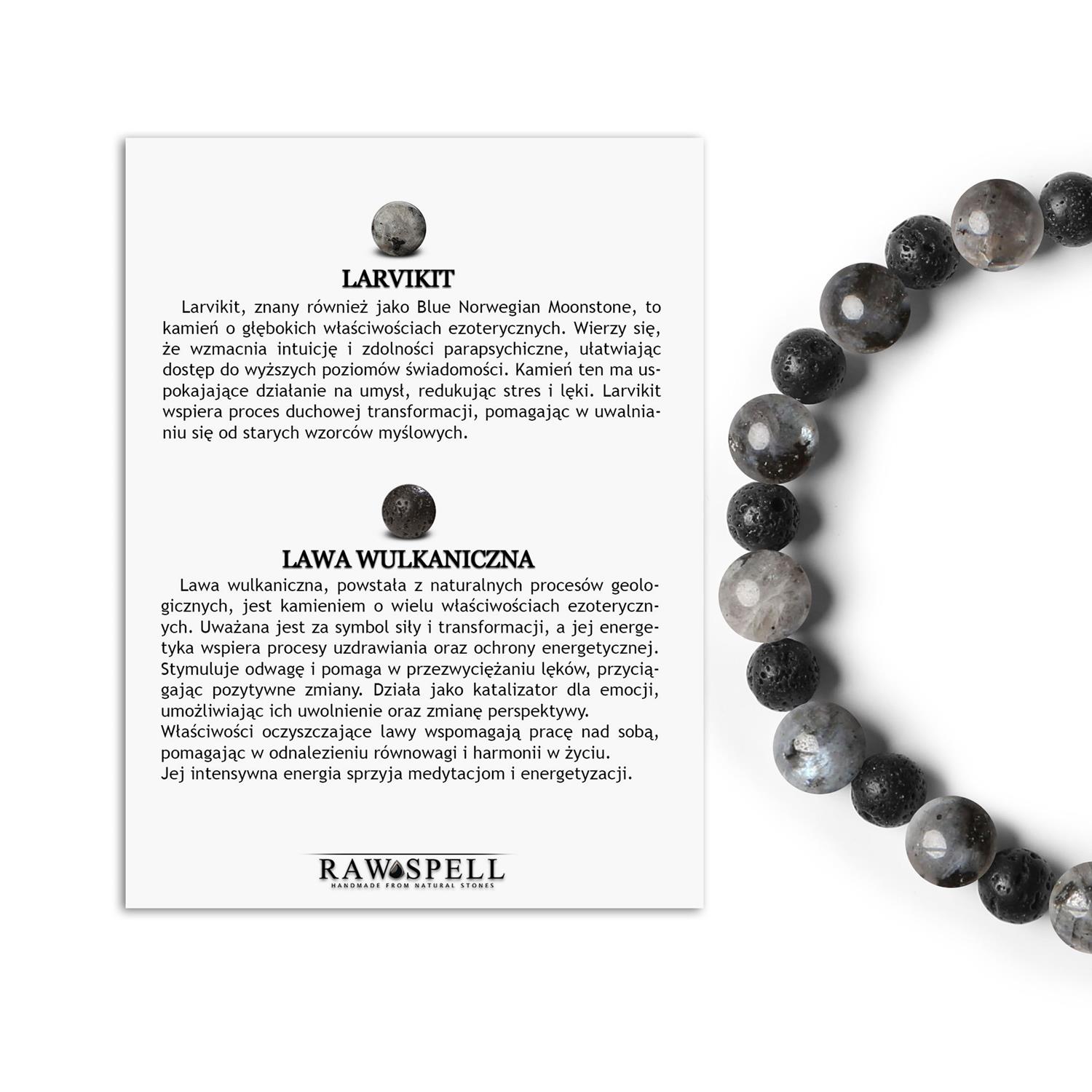 Unikalna bransoletka z kolekcji Mijaha - Larvikit i Lawa Wulkaniczna dla kobiet i mężczyzn Bransoletka Mijaha z naturalnych kamieni: larvikit i lawa wulkaniczna, idealna dla kobiet i mężczyzn.