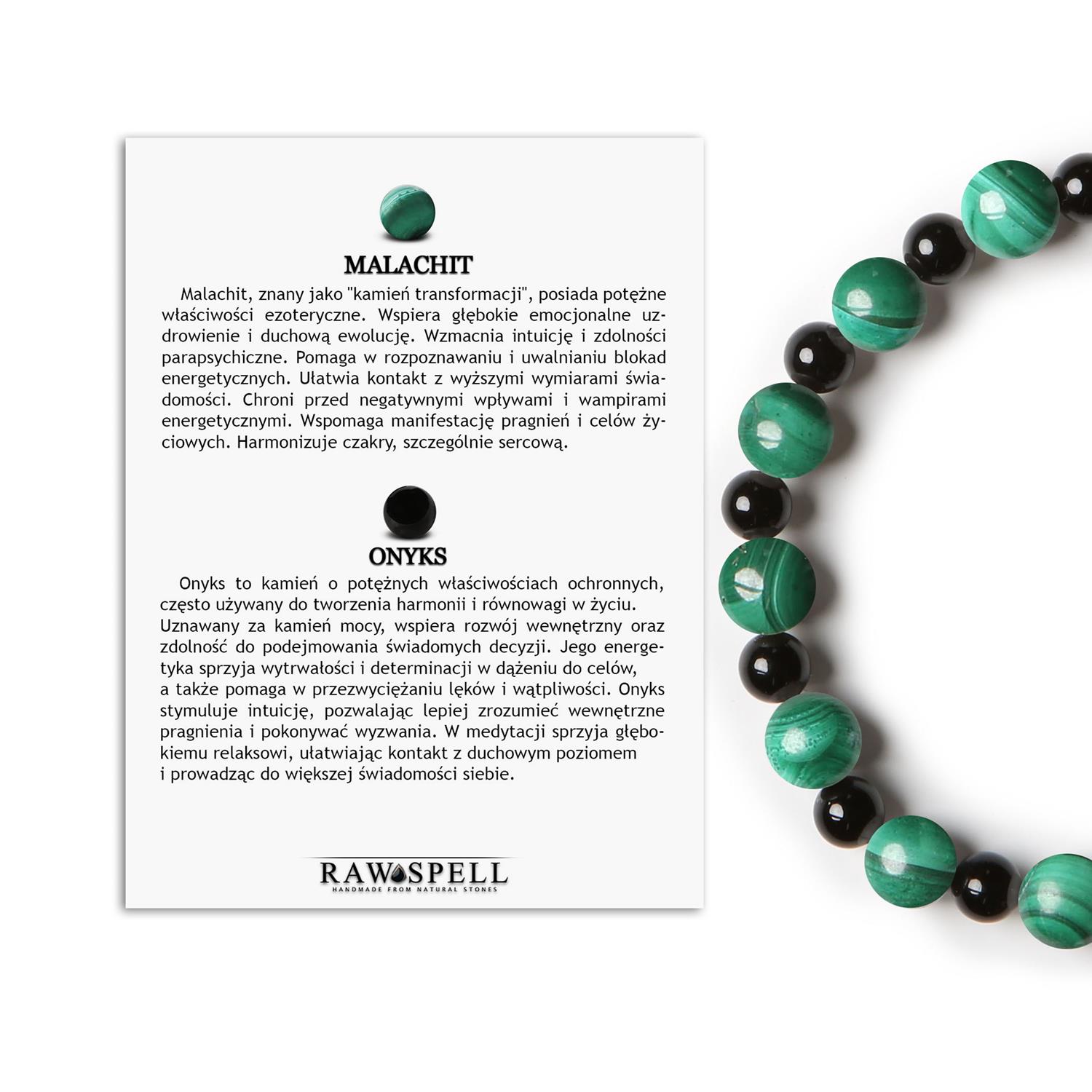 Unikalna bransoletka z malachitu i onyksu z kolekcji Mijaha dla kobiet i mężczyzn Bransoletka z kamieni naturalnych na gumce z kolekcji Mijaha - malachit i onyks dla kobiet i mężczyzn