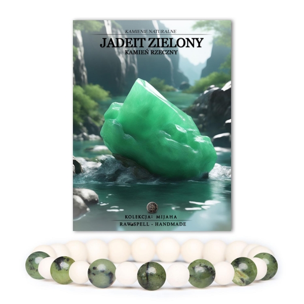 Bransoletka Mijaha z naturalnych kamieni - zielony jadeit i kamień rzeczny, idealna dla kobiet i mężczyzn.