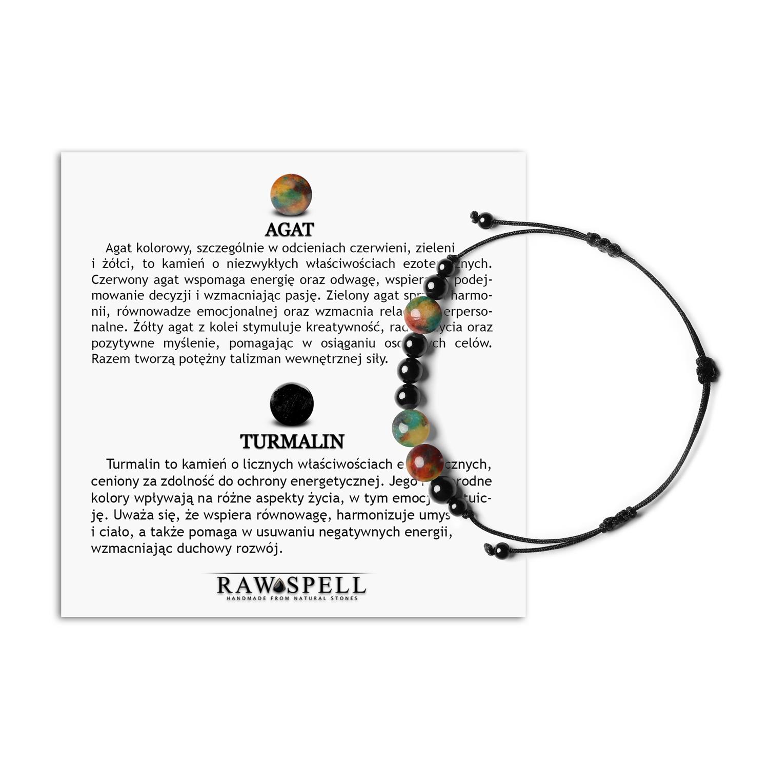 Bransoletka Orila z kamieni naturalnych Agat i Turmalin dla Kobiet i Mężczyzn Stylowa bransoletka Orila z kamieniami agat i turmalin, odpowiednia dla kobiet i mężczyzn