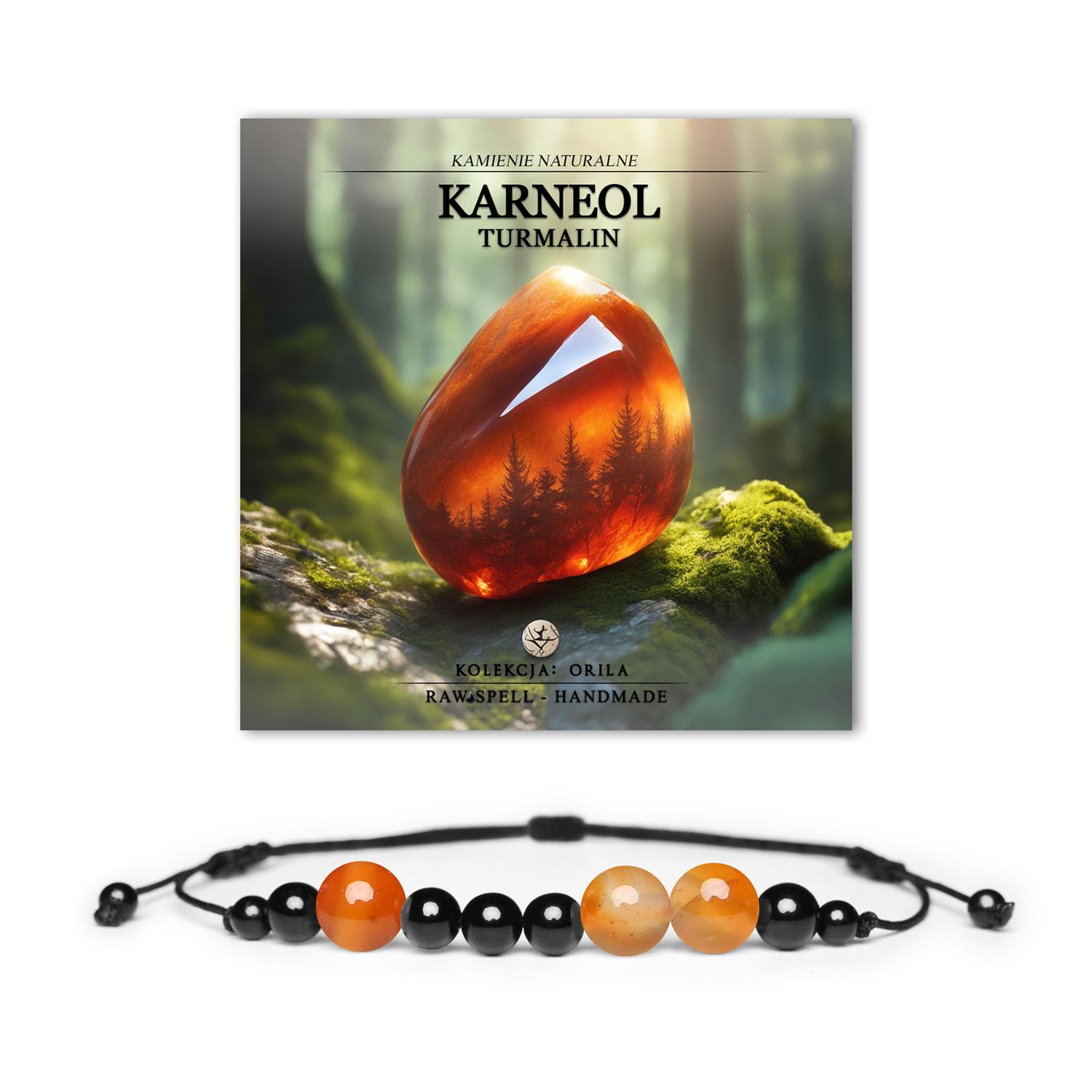 Elegancka bransoletka z naturalnych kamieni karneolu i turmalinu z kolekcji Orila, dla kobiet i mężczyzn.