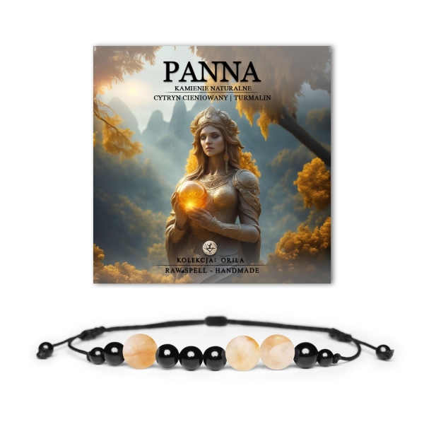 Bransoletka Panna z kamieni naturalnych: cytryn cieniowany i turmalin, na sznurku, dla kobiet i mężczyzn – kolekcja Orila.