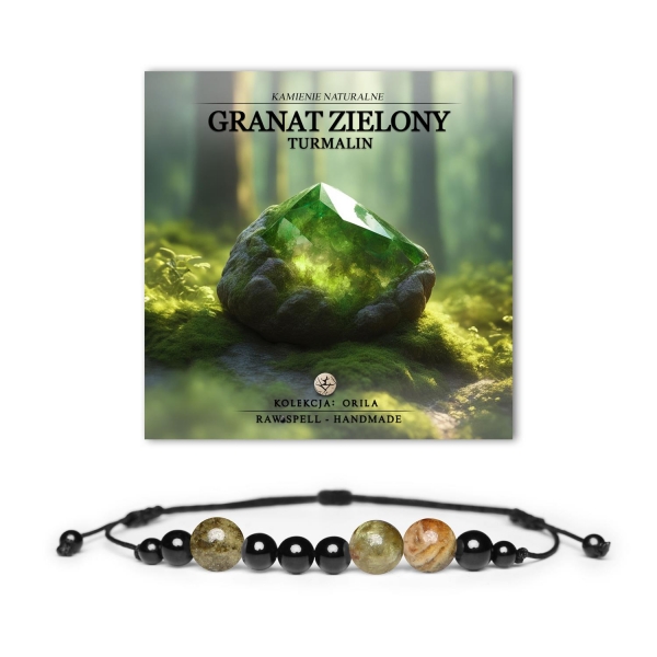 Bransoletka z kamieni naturalnych z kolekcji Orila – granat zielony i turmalin, dla kobiet i mężczyzn.