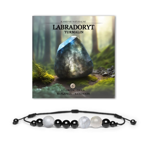 Stylowa bransoletka z kolekcji Orila, wykonana z naturalnych kamieni: labradorytu i turmalinu, dla kobiet i mężczyzn.
