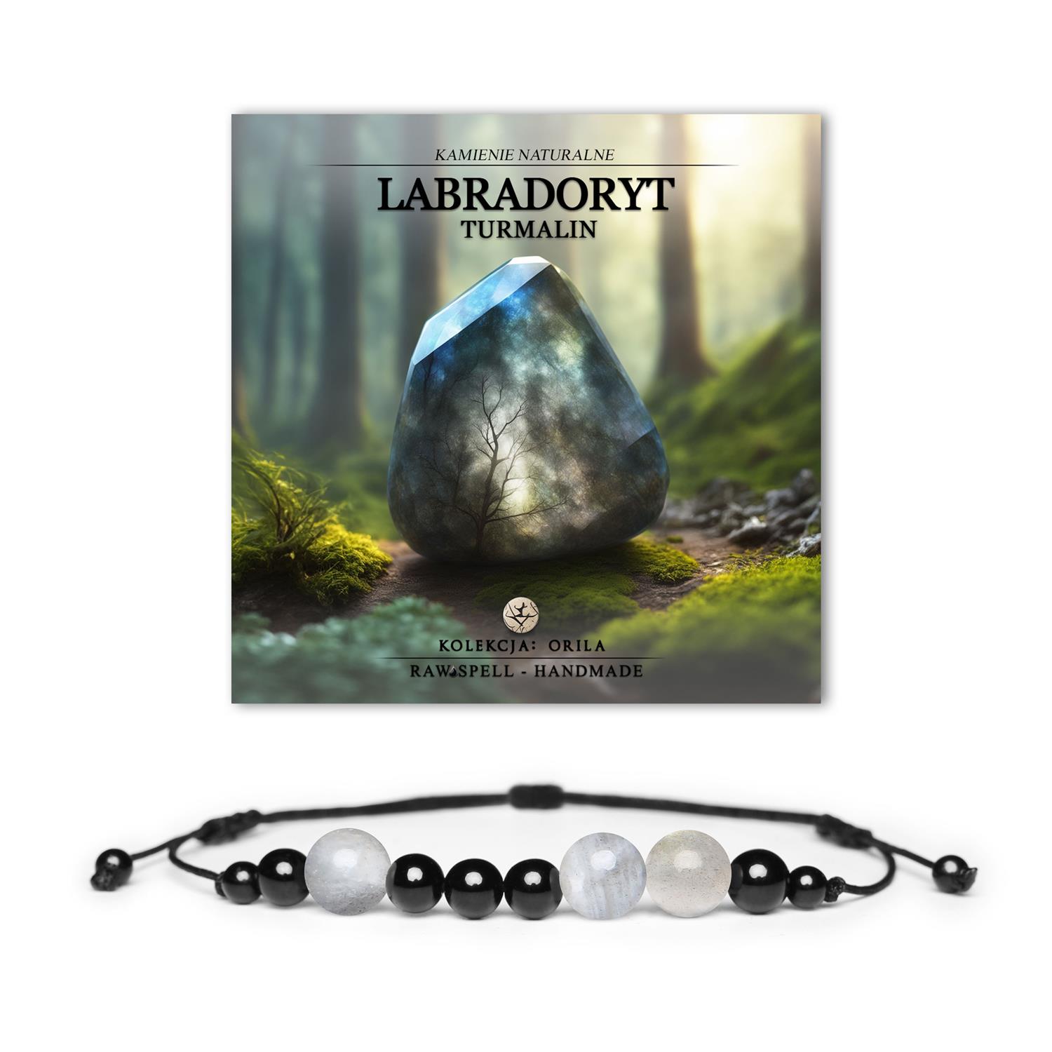 Stylowa bransoletka z kolekcji Orila, wykonana z naturalnych kamieni: labradorytu i turmalinu, dla kobiet i mężczyzn.