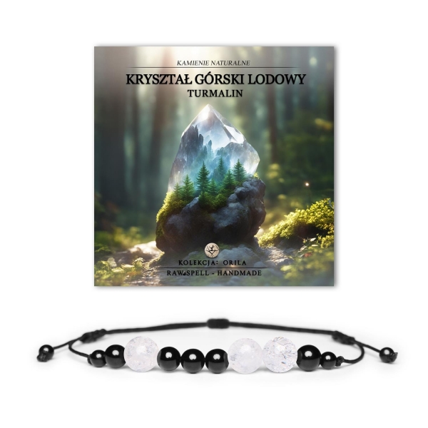 Elegancka bransoletka Orila z naturalnymi kamieniami: Kryształ Górski Lodowy i Turmalin, dla kobiet i mężczyzn.