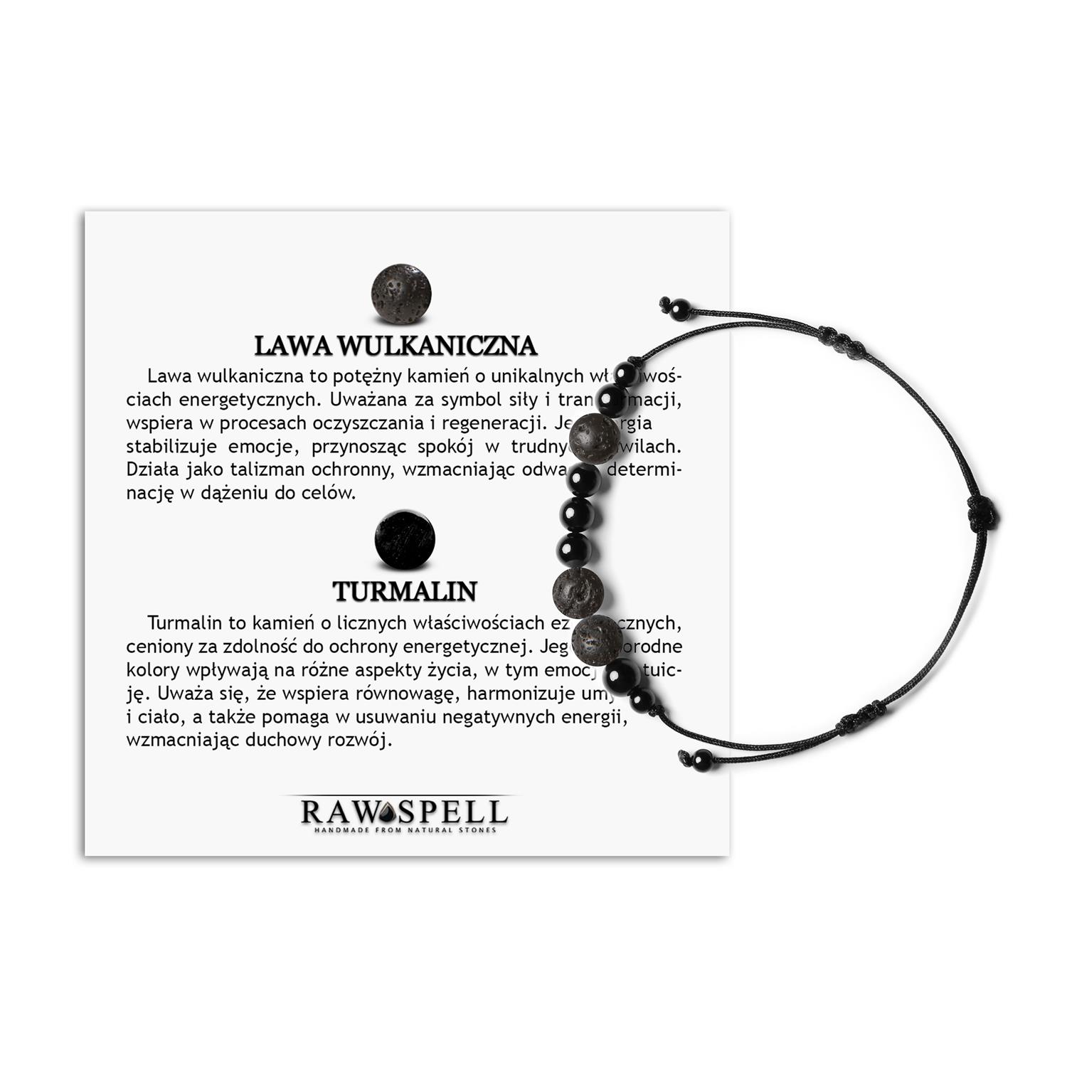 Bransoletka naturalna z kolekcji Orila Lawa Wulkaniczna Turmalin dla kobiet i mężczyzn Naturalne kamienie: lawa wulkaniczna i turmalin w bransoletce z kolekcji Orila, idealne dla kobiet i mężczyzn.