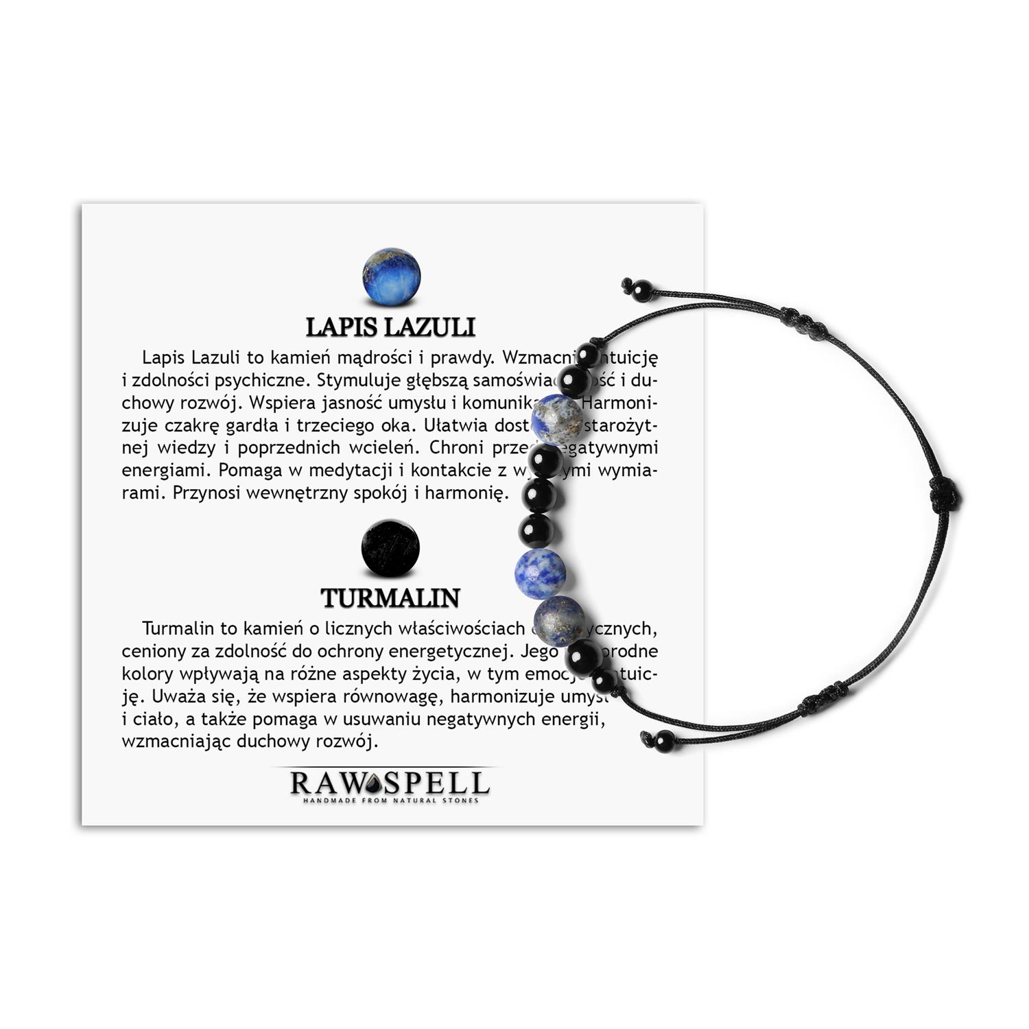 Bransoletka z kamieni naturalnych Lapis Lazuli i Turmalin na sznurku z kolekcji Orila dla Kobiet i Mężczyzn Elegancka bransoletka Orila z naturalnymi kamieniami Lapis Lazuli i Turmalin, uniwersalna dla kobiet i mężczyzn.