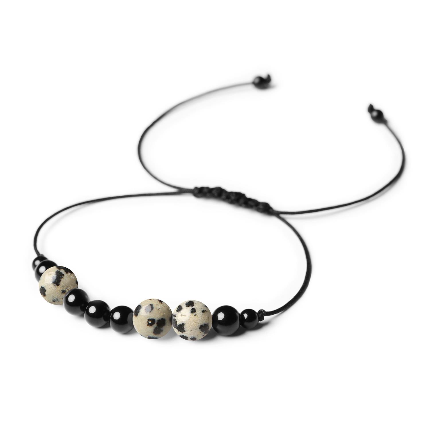 Bransoletka z kamieni naturalnych Orila Jaspis Dalmatyński Turmalin dla Kobiet i Mężczyzn Bransoletka z naturalnych kamieni Jaspis Dalmatyński i Turmalin z kolekcji Orila, dla kobiet i mężczyzn.