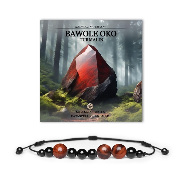 Bransoletka z naturalnych kamieni Bawole Oko i Turmalin z kolekcji Orila, dla kobiet i mężczyzn