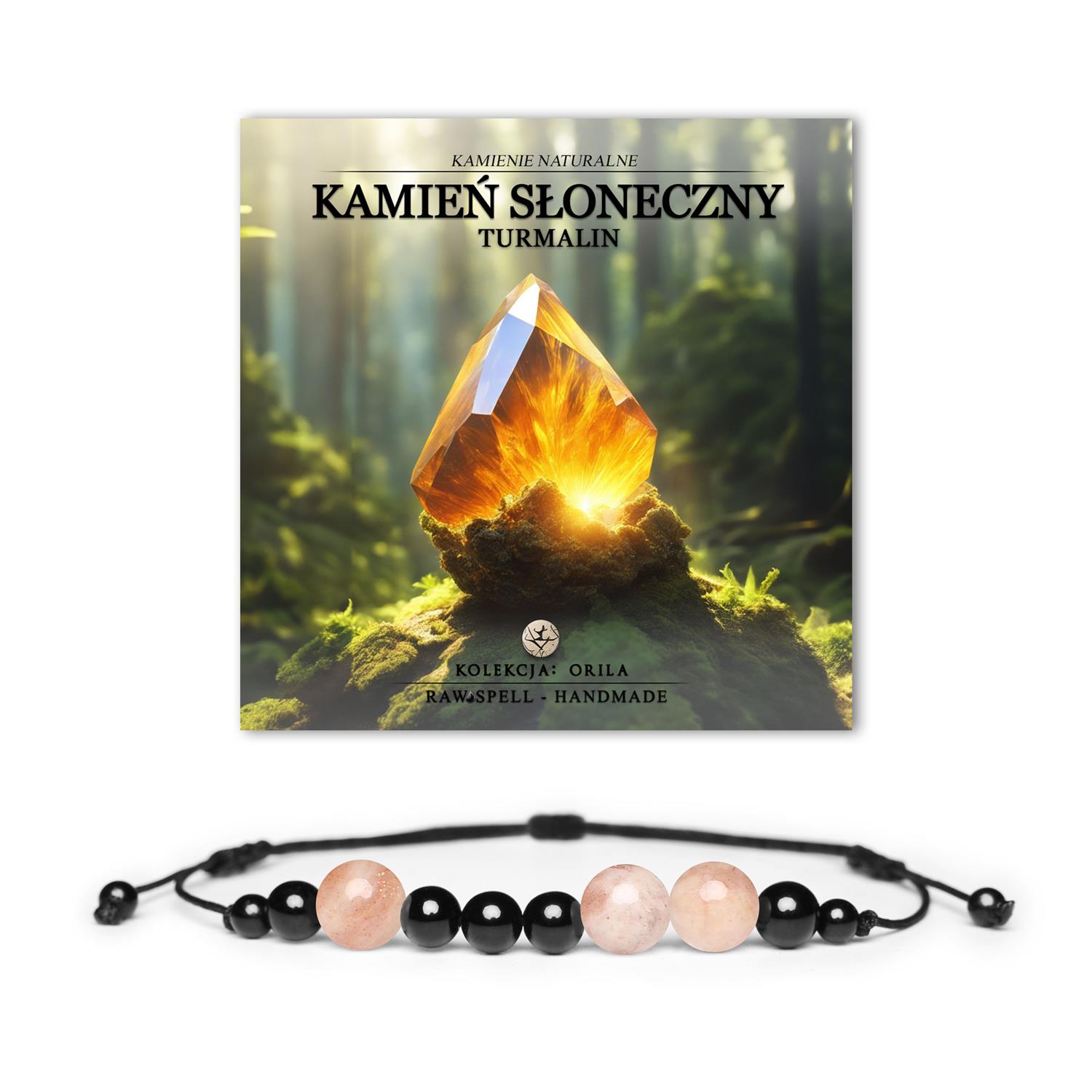 Kolekcja Orila: bransoletka z naturalnymi kamieniami Słoneczny i Turmalin, dla kobiet i mężczyzn.