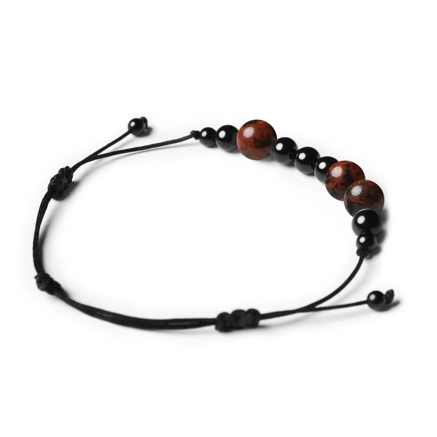 Bransoletka z kolekcji Orila z naturalnymi kamieniami: obsydian brązowy i turmalin, dla kobiet i mężczyzn.