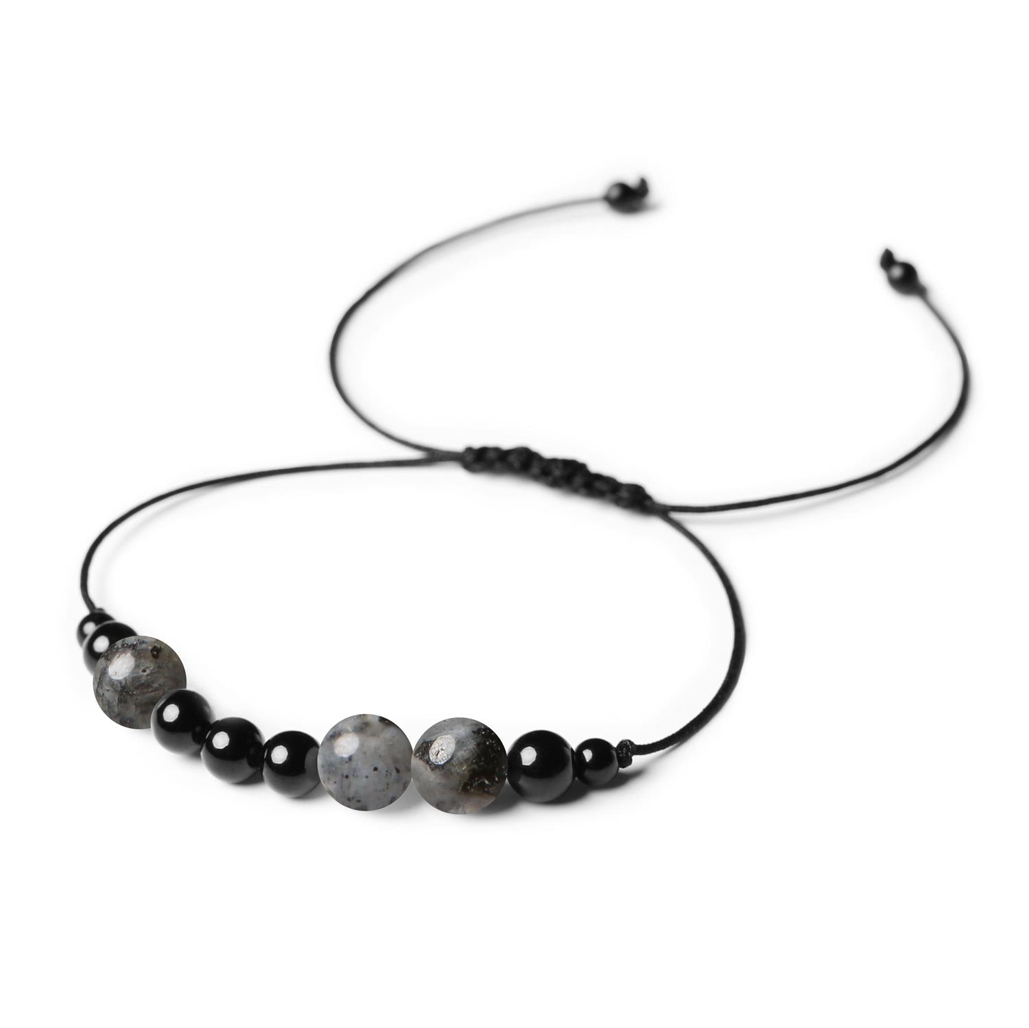 Bransoletka z kamieni naturalnych na sznurku kolekcja Orila Larvikit Turmalin dla Kobiet i Mężczyzn Naturalna bransoletka Orila z kamieniami larvikit i turmalin, dla kobiet i mężczyzn.