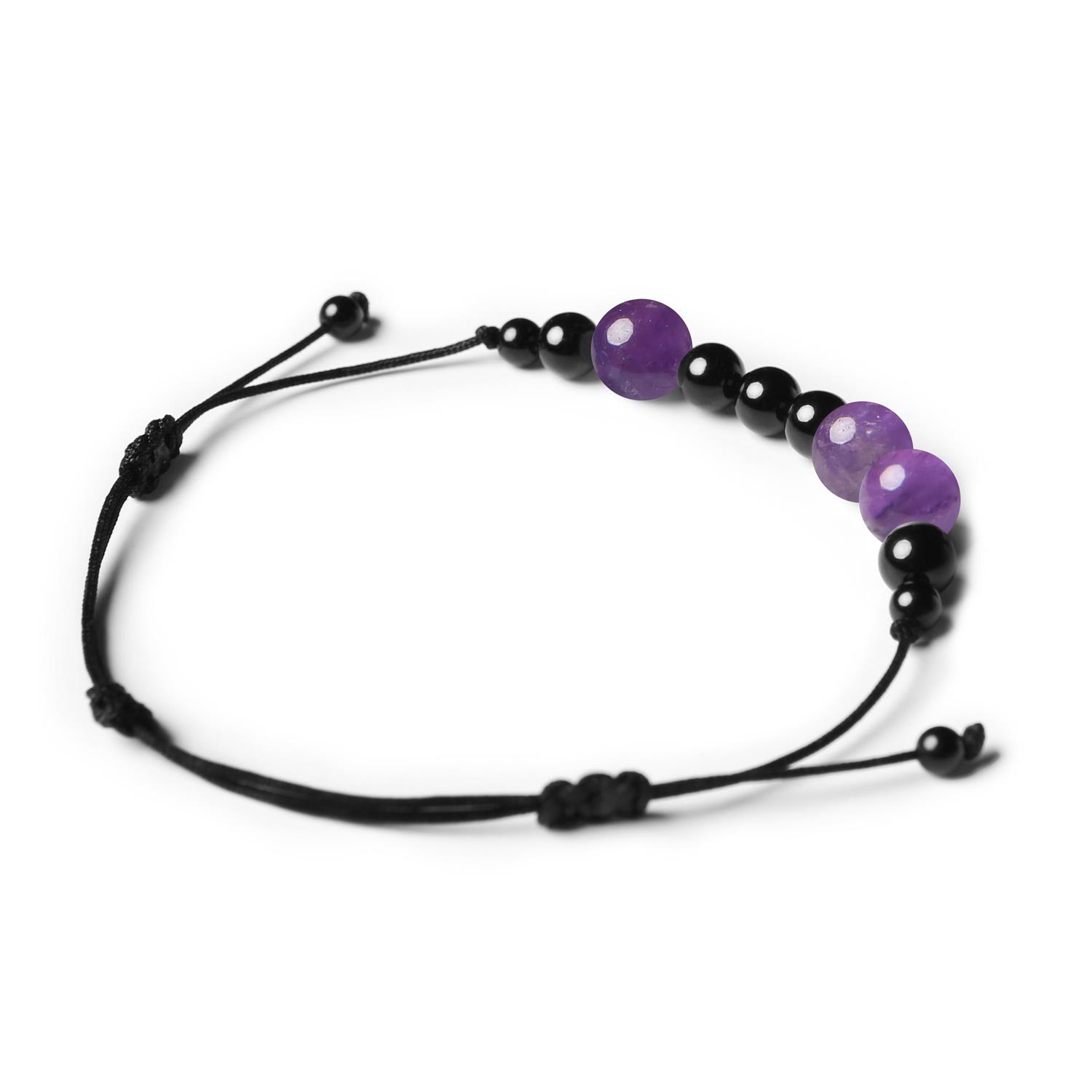 Bransoletka z kolekcji Orila z naturalnymi kamieniami: ametystem i turmalinem, dla kobiet i mężczyzn.