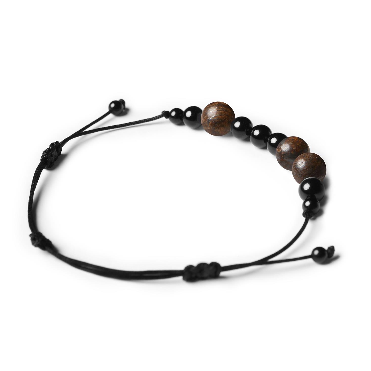 Stylowa bransoletka Orila z naturalnymi kamieniami: bronzytem i turmalinem, dla kobiet i mężczyzn.