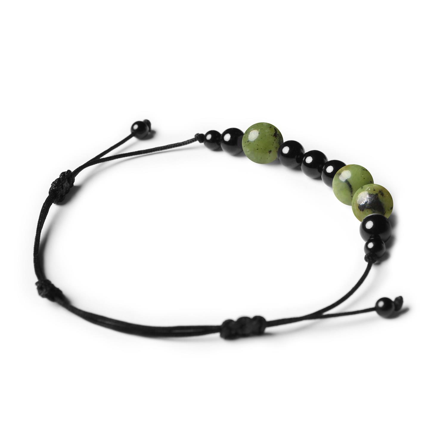 Bransoletka z kolekcji Orila z jadeitem zielonym i turmalinem, odpowiednia dla kobiet i mężczyzn.