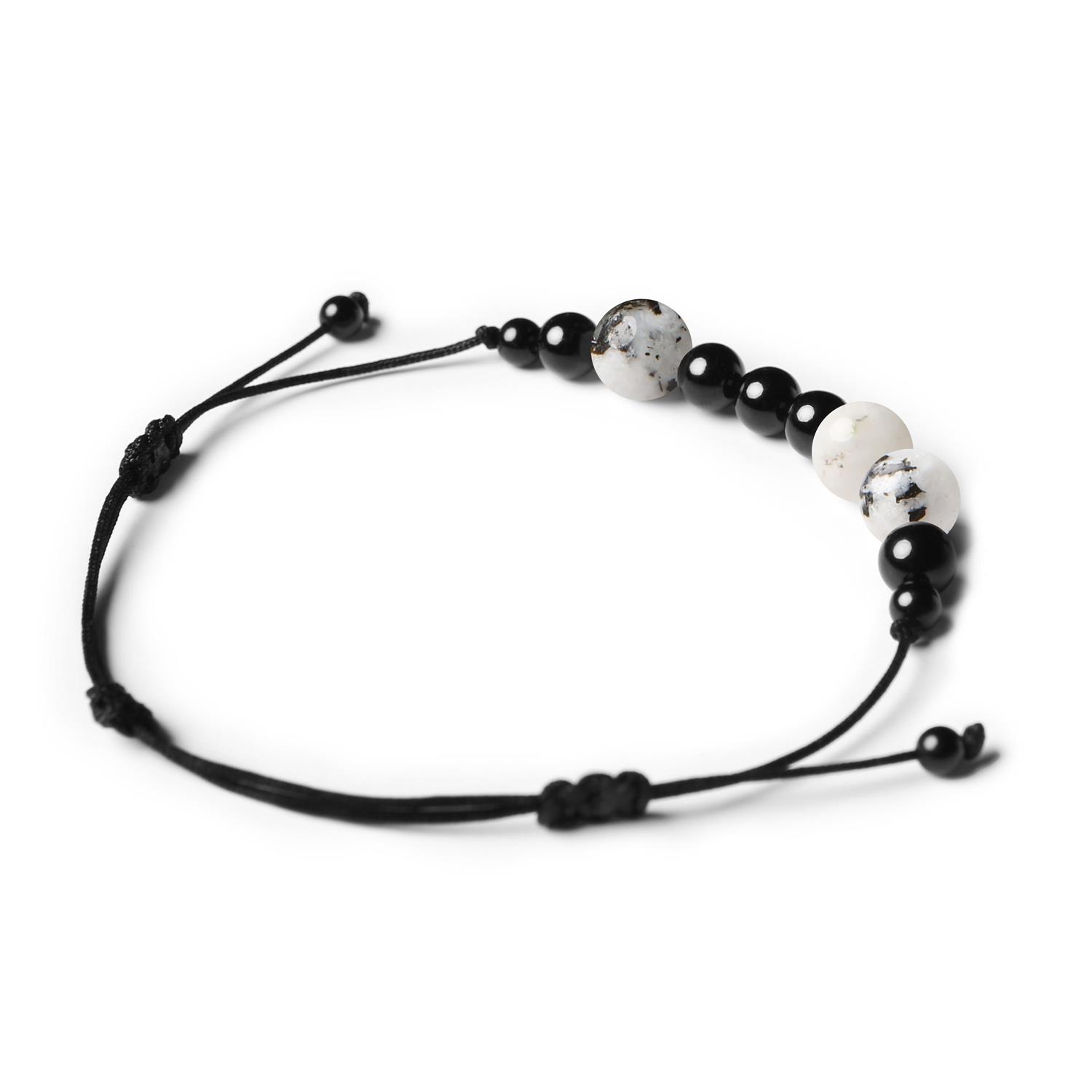 Kolekcja Orila: bransoletka z kamieniami naturalnymi Księżycowym Łaciatym i Turmalinem, dla kobiet i mężczyzn.