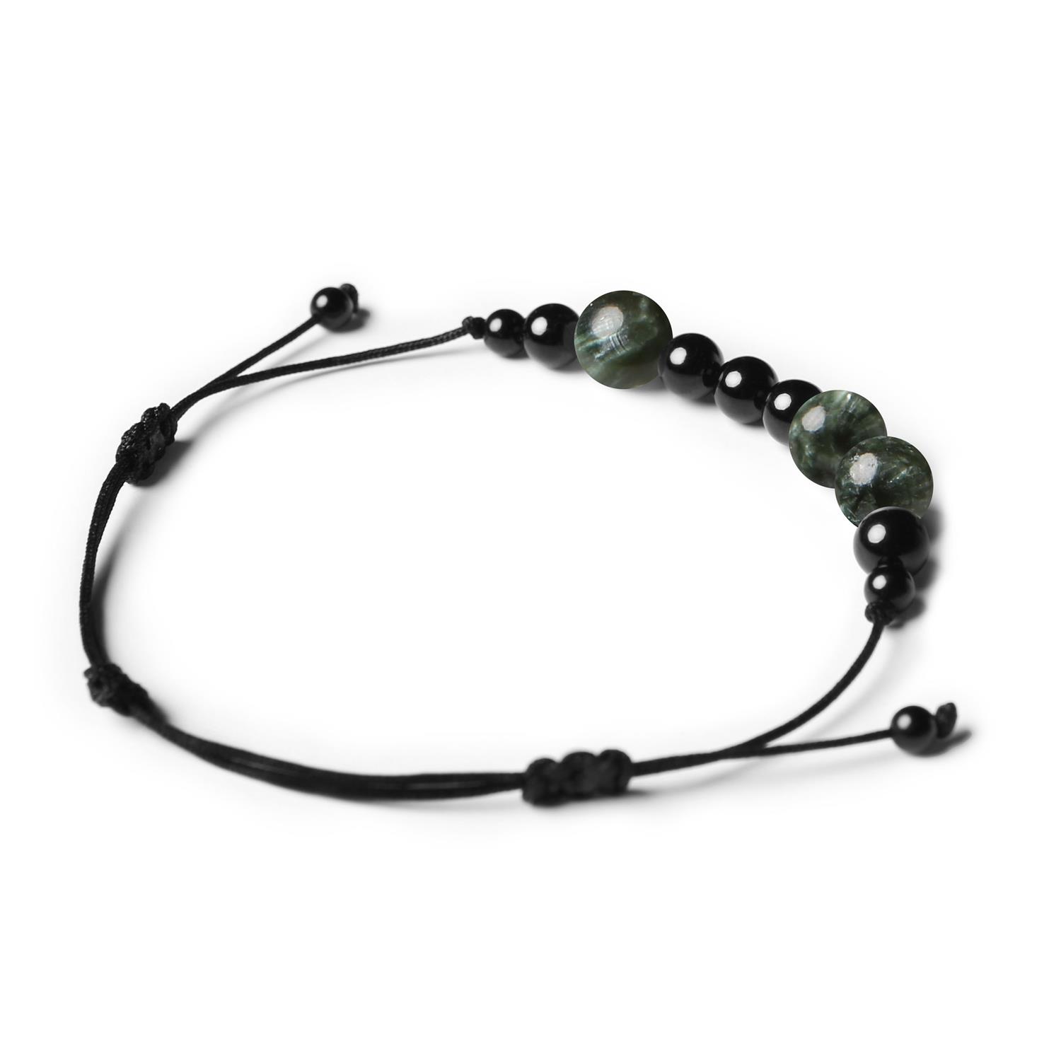 Bransoletka z kolekcji Orila wykonana z serafinitu i turmalinu, odpowiednia dla kobiet i mężczyzn.