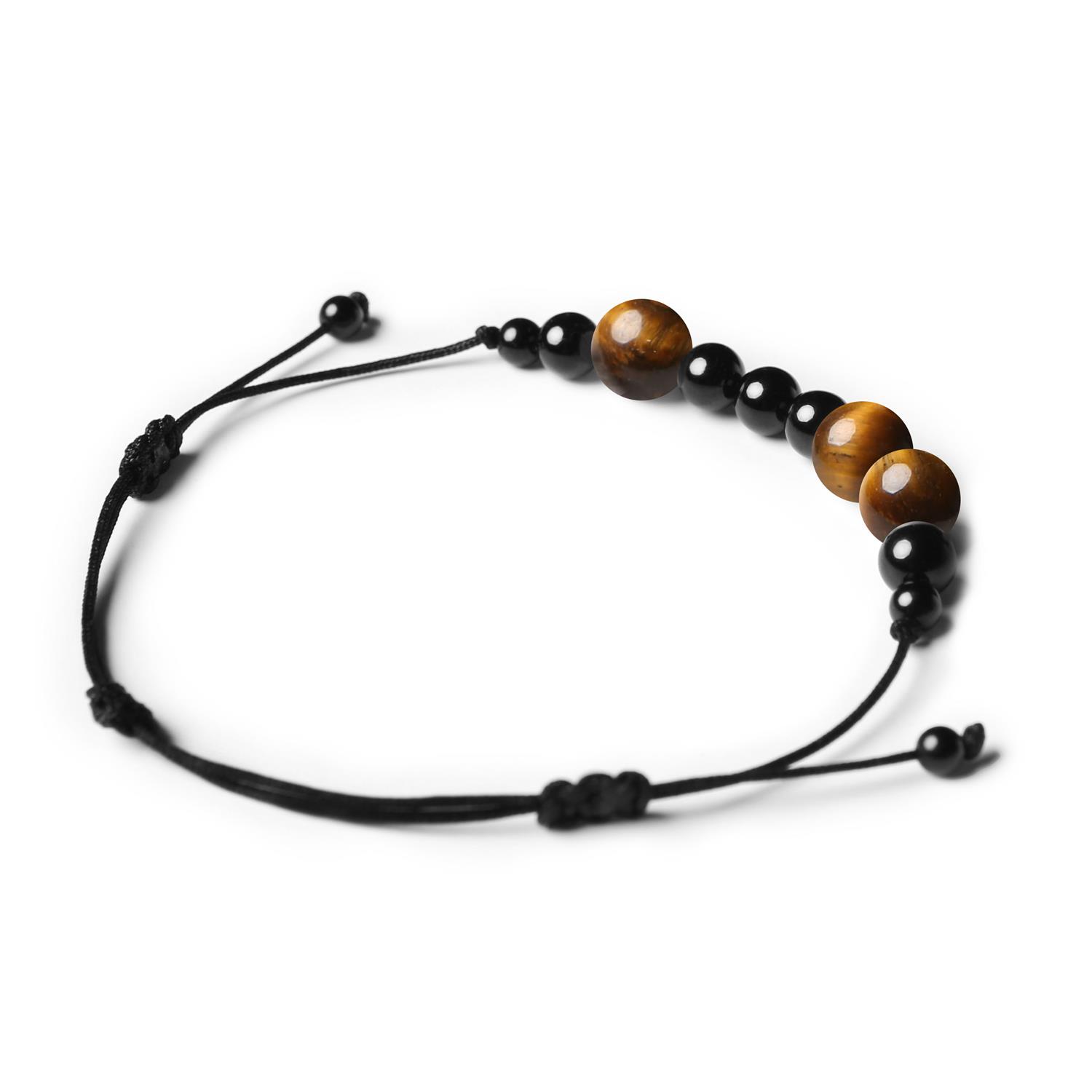 Naturalna bransoletka z kamieniami Tygrysie Oko i Turmalin z kolekcji Orila, uniwersalny dodatek dla kobiet i mężczyzn.