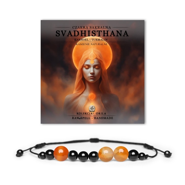 Naturalna bransoletka z kamieni, symbol czakry sakralnej Svadhisthan, z karneolem i turmalinem. Kolekcja Orila dla harmonii i energii.