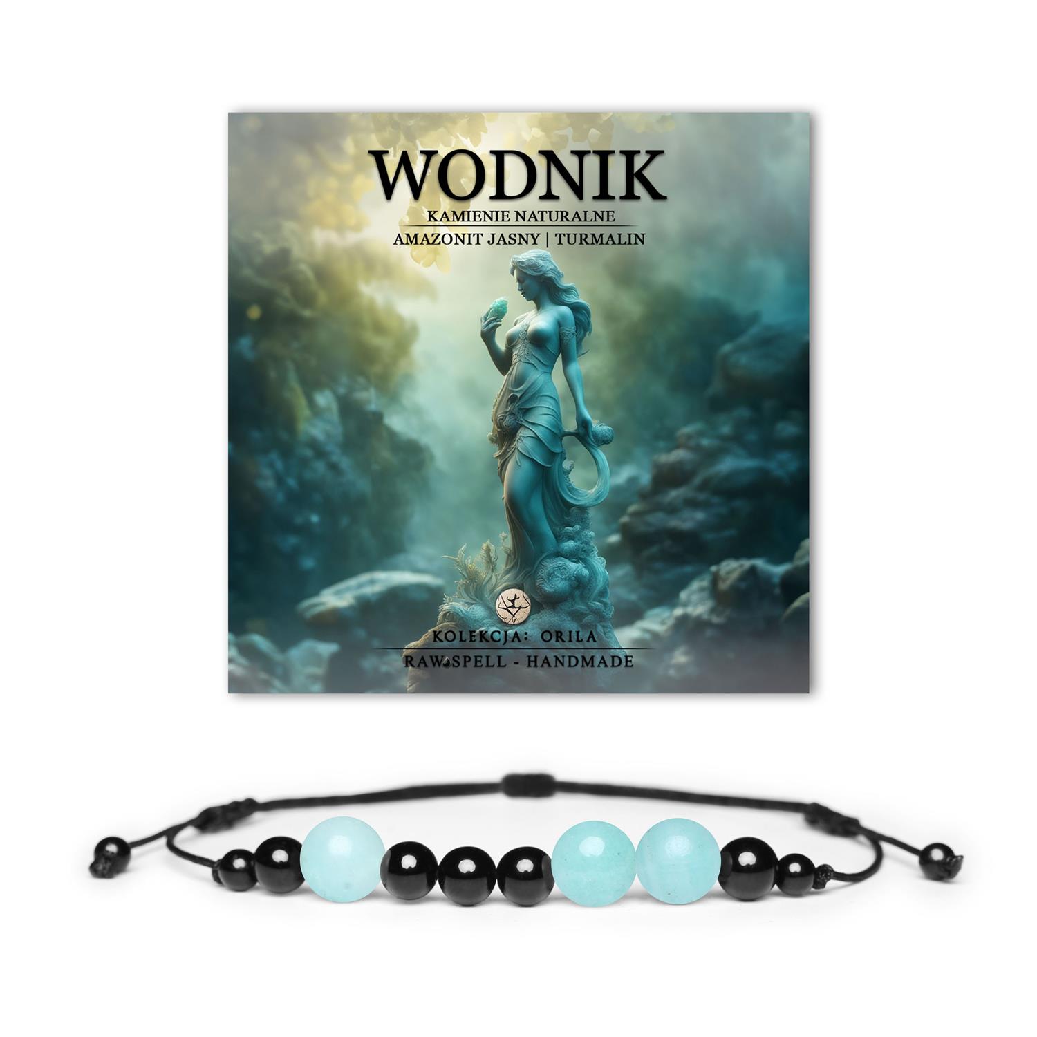 Naturalna bransoletka na sznurku z Amazonitu i Turmalinu, dla Wodnika. Damska i męska, kolekcja Orila. Elegancja i moc natury.