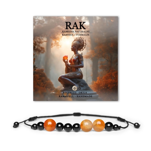 Unisex bransoletka na sznurku z kamieni naturalnych, dla Raka, kolekcja Orila, karneol i turmalin – elegancja i energia.
