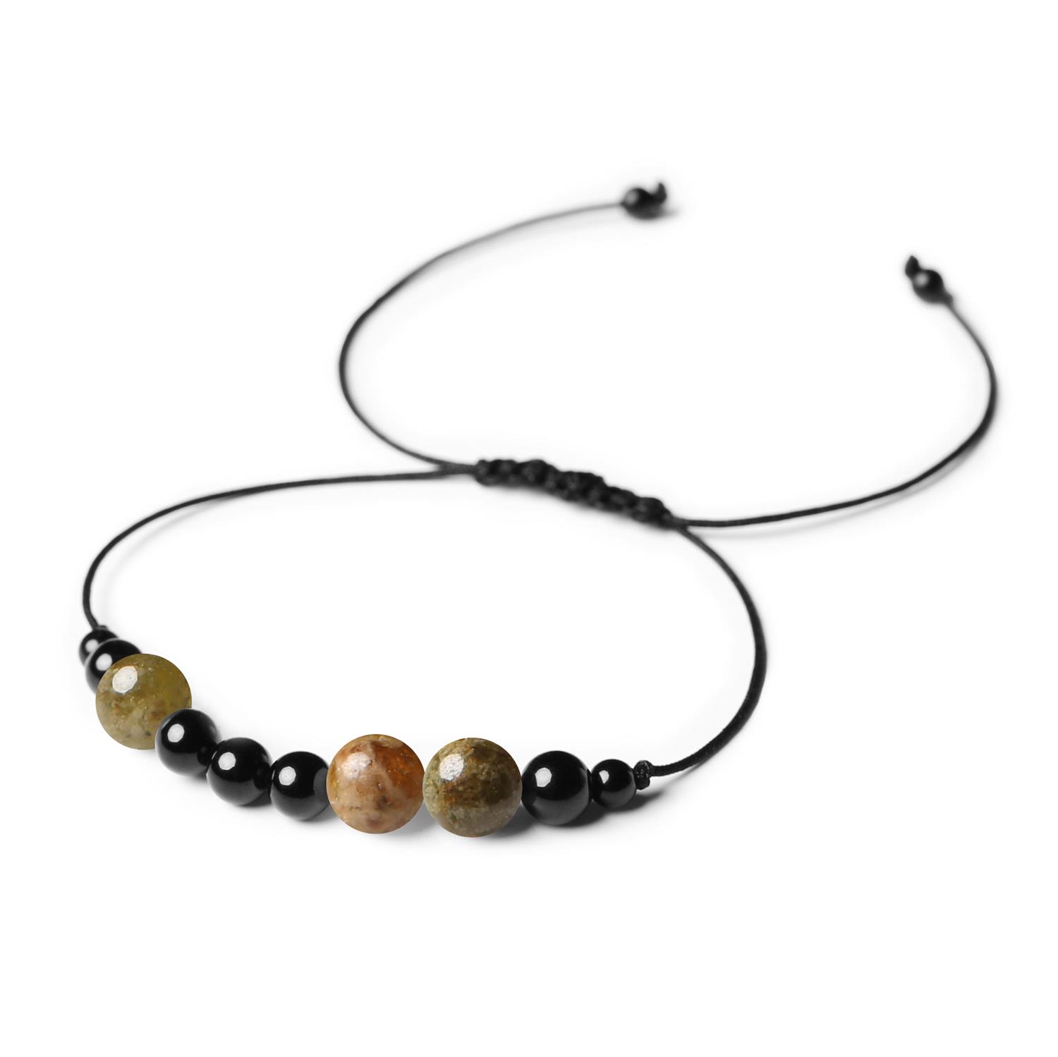 Bransoletka z naturalnych kamieni na sznurku Orila Granat Zielony Turmalin dla kobiet i mężczyzn Modna bransoletka Orila z kamieniami naturalnymi – granat zielony i turmalin, odpowiednia dla kobiet i mężczyzn.