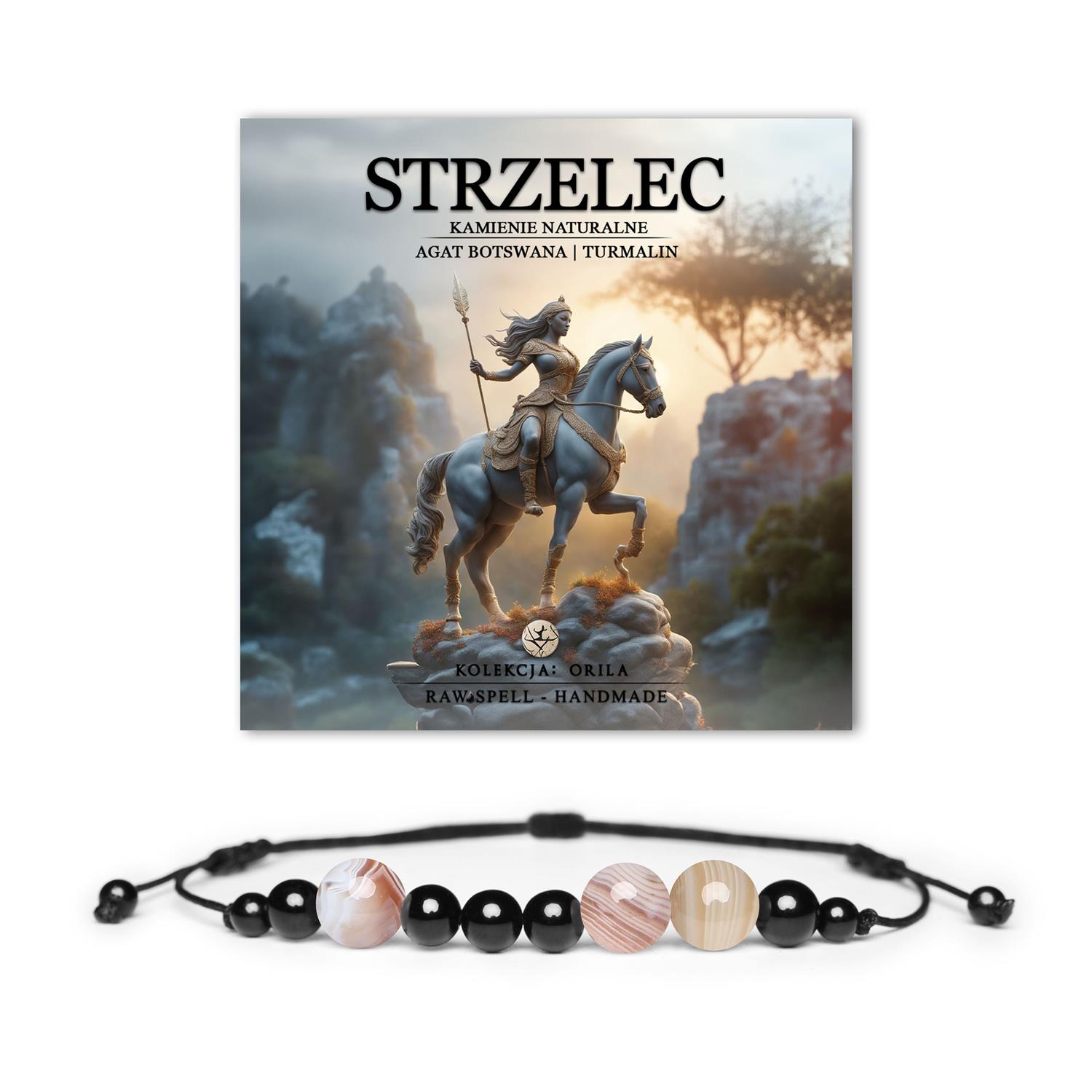 Bransoletka dla Strzelca z kamieni naturalnych: agat Botswana i turmalin. Damska i męska, unisex, kolekcja Orila, naturalna elegancja.