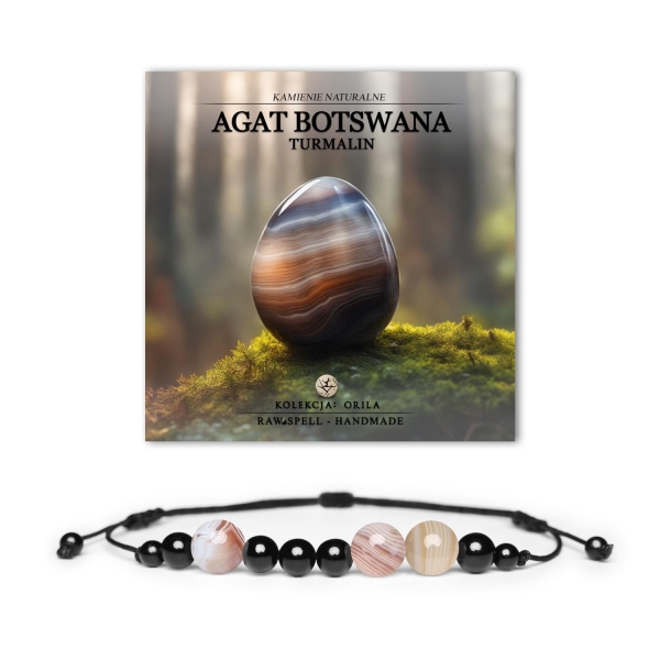 Bransoletka z naturalnymi kamieniami Agat Botswana i Turmalin z kolekcji Orila, dla kobiet i mężczyzn