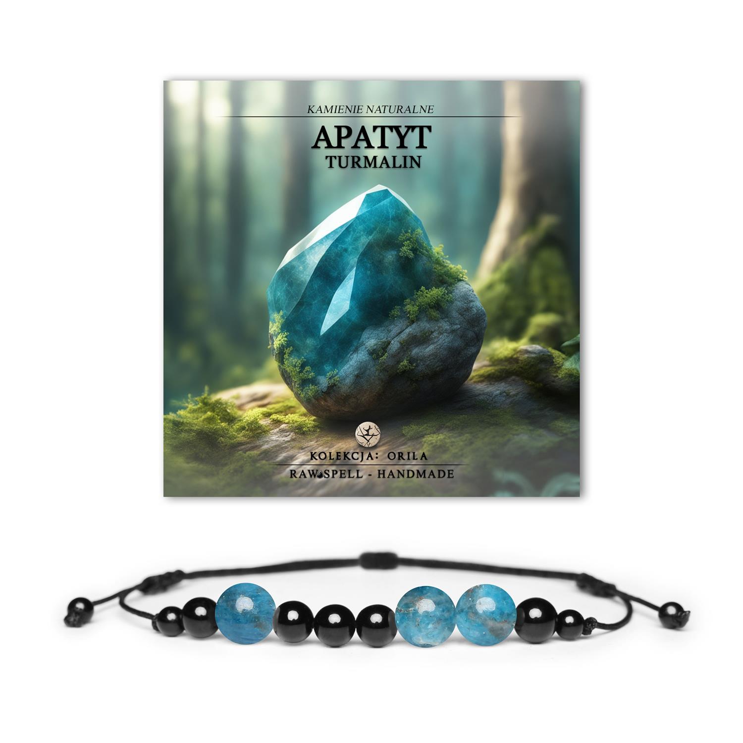 Naturalne kamienie – apatyt i turmalin w bransoletce z kolekcji Orila, dla kobiet i mężczyzn.