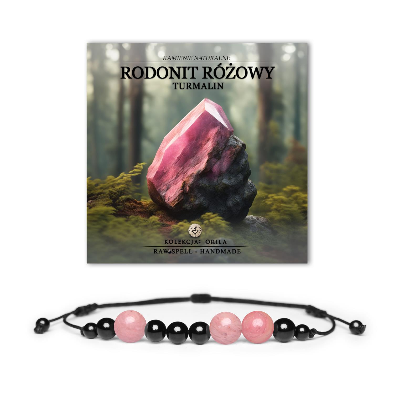 Elegancka bransoletka z kolekcji Orila z kamieniami naturalnymi – różowy rodonit i turmalin, dla kobiet i mężczyzn.
