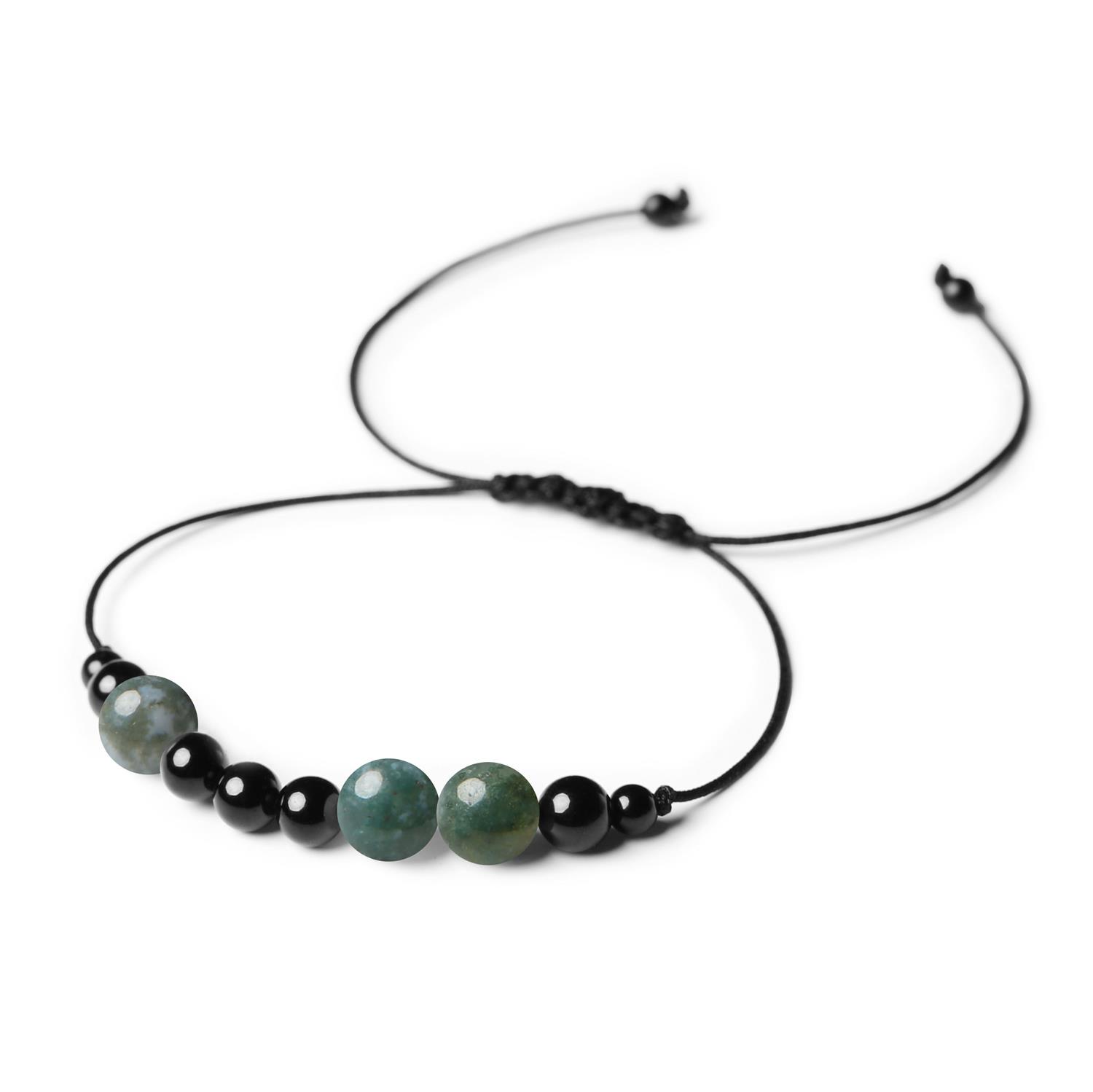 Kolekcja Orila Bransoletka z kamieni naturalnych na sznurku Agat Mszysty Turmalin Dla Kobiet i Mężczyzn Kolekcja Orila: bransoletka z kamieni naturalnych – agat mszysty i turmalin, dla obu płci.