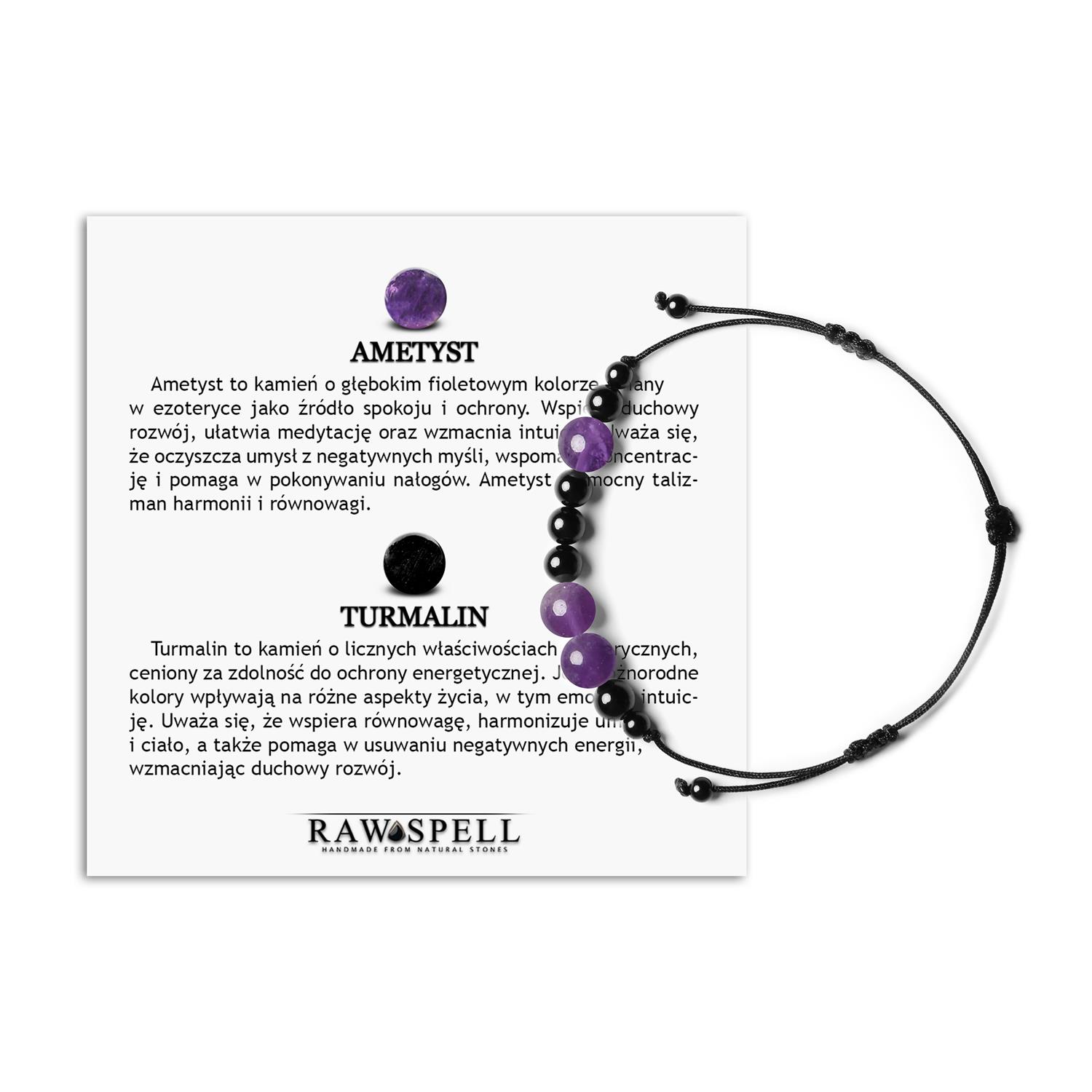 Kolekcja Orila Bransoletka z kamieni naturalnych na sznurku Ametyst Turmalin Dla Kobiet i Mężczyzn Stylowa bransoletka Orila z naturalnymi kamieniami: ametyst i turmalin, dla kobiet i mężczyzn.