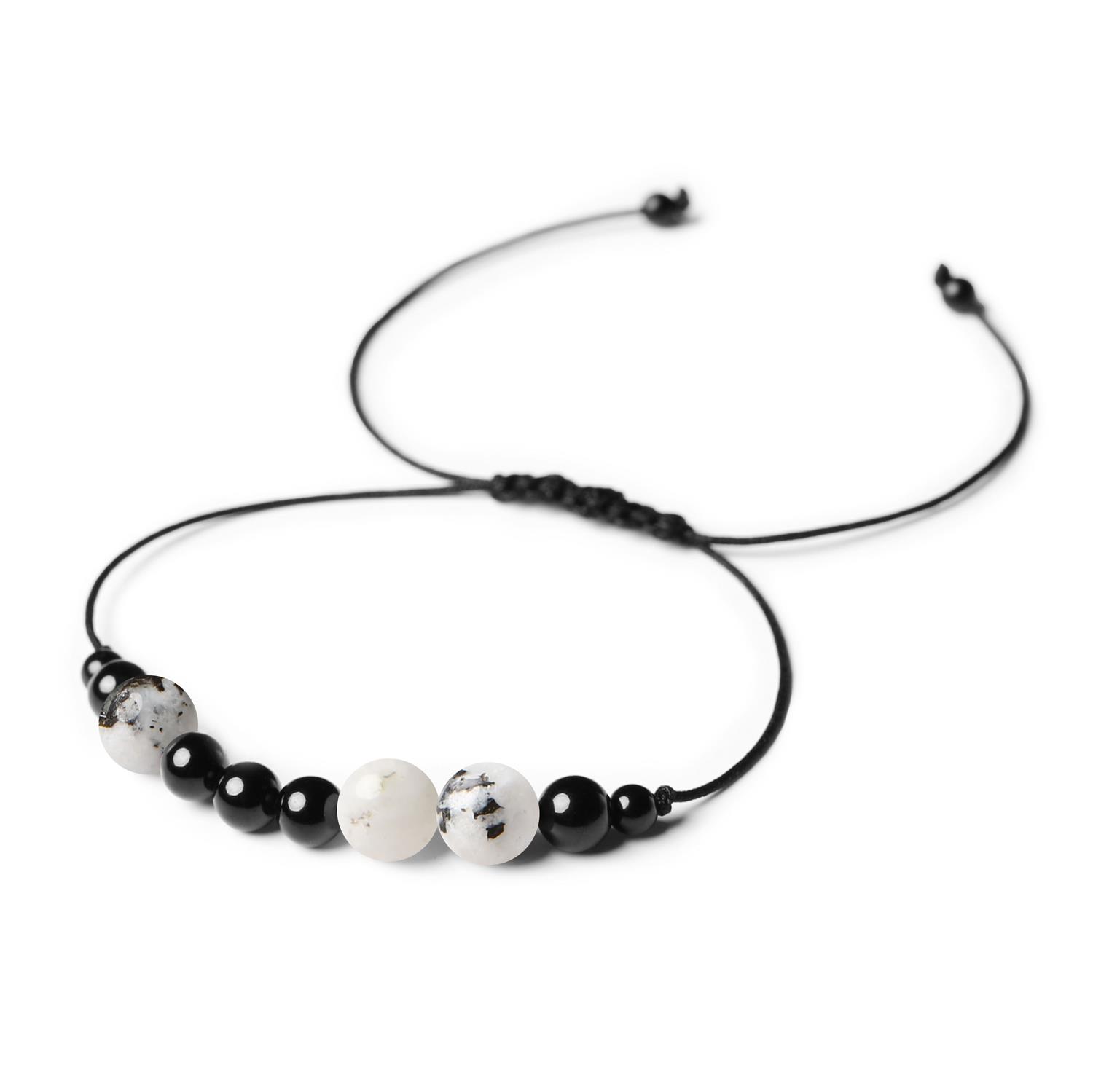 Kolekcja Orila Bransoletka z kamieni naturalnych na sznurku Kamień Księżycowy Łaciaty Turmalin Dla Kobiet i Mężczyzn Bransoletka z kolekcji Orila z naturalnymi kamieniami: Księżycowym Łaciatym i Turmalinem, dla kobiet i mężczyzn.