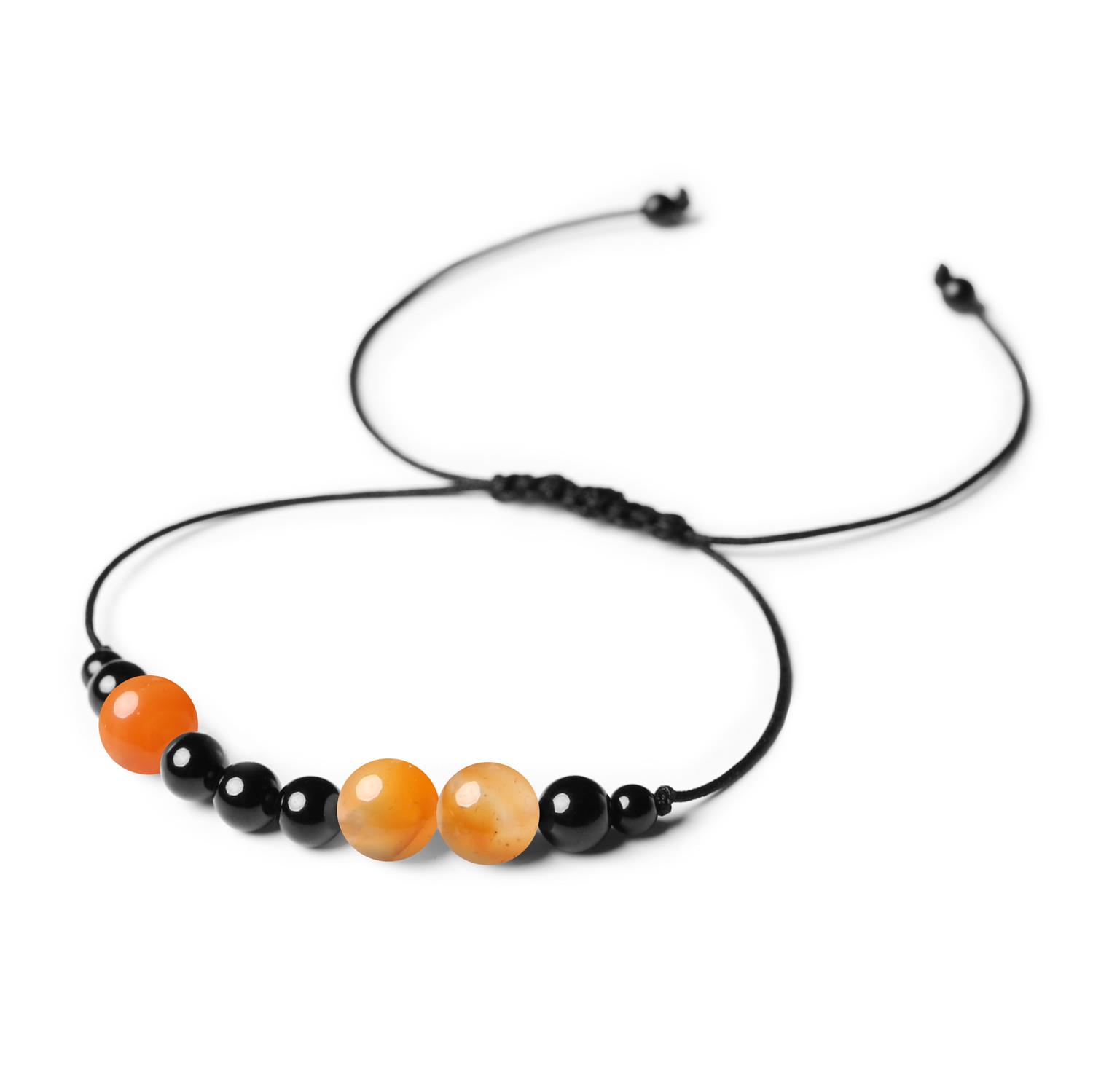 Kolekcja Orila Bransoletka z kamieni naturalnych na sznurku Karneol Turmalin dla Kobiet i Mężczyzn Bransoletka z naturalnych kamieni: karneolu i turmalinu, z kolekcji Orila, dla kobiet i mężczyzn.