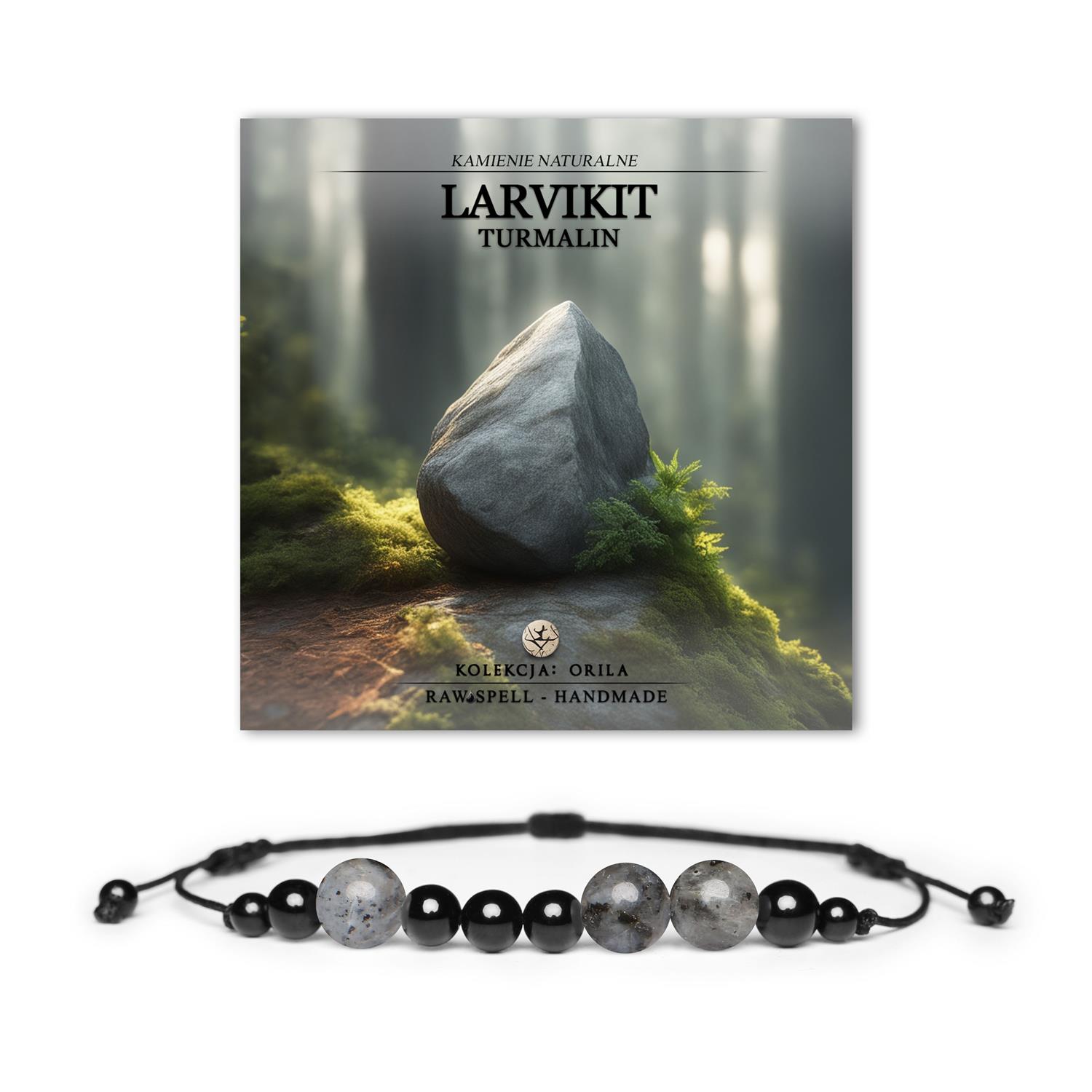 Bransoletka z kolekcji Orila z naturalnych kamieni: larvikit i turmalin, dla kobiet i mężczyzn.