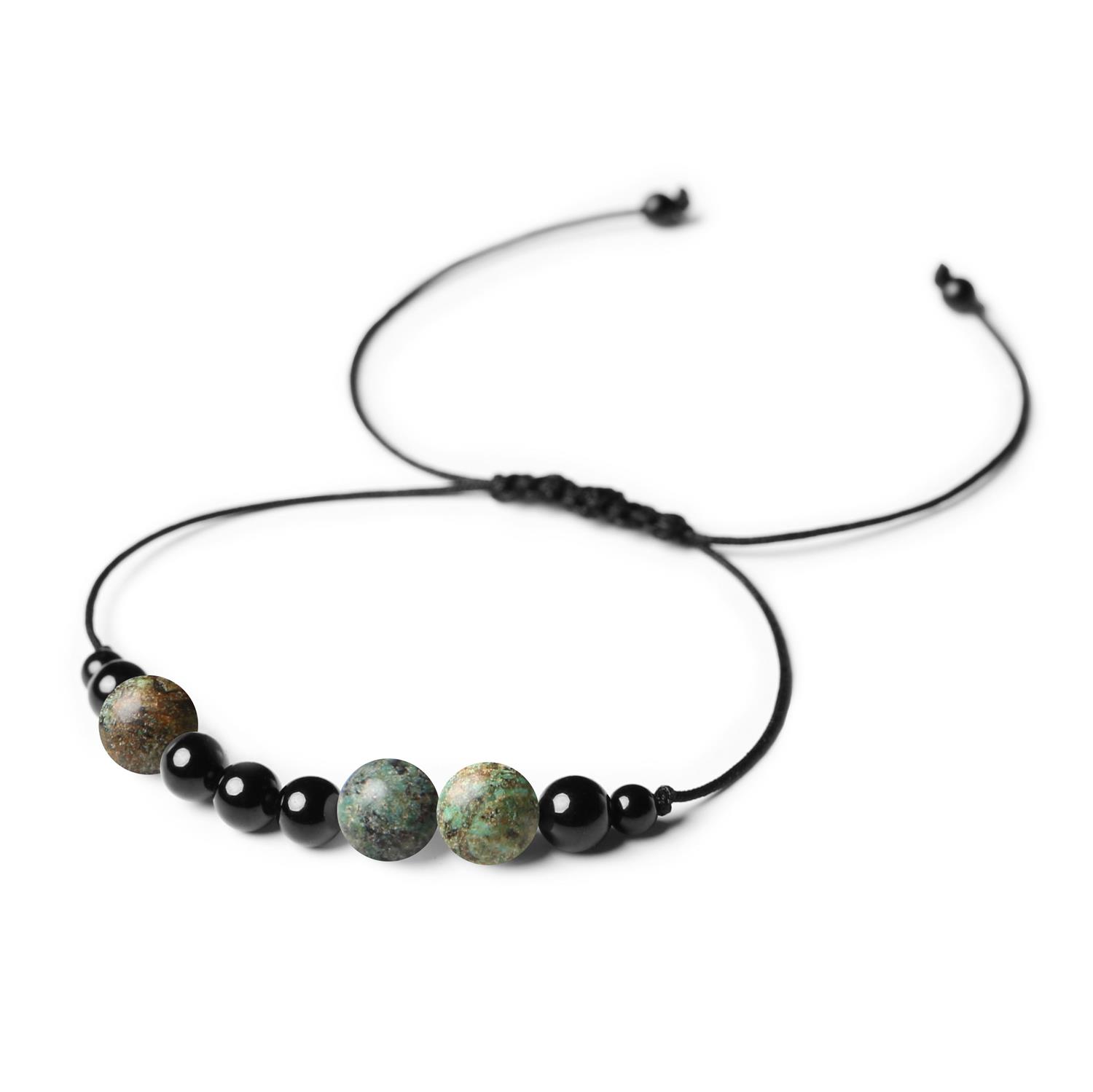 Kolekcja Orila Bransoletka z kamieni naturalnych na sznurku Turkus Afrykański Turmalin Dla Kobiet i Mężczyzn Bransoletka z kolekcji Orila z naturalnymi kamieniami: Turkus Afrykański i Turmalin, dla pań i panów.