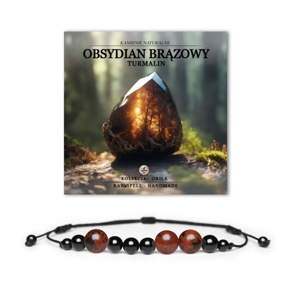Biżuteria z kolekcji Orila: bransoletka z obsydianem brązowym i turmalinem, dla pań i panów.